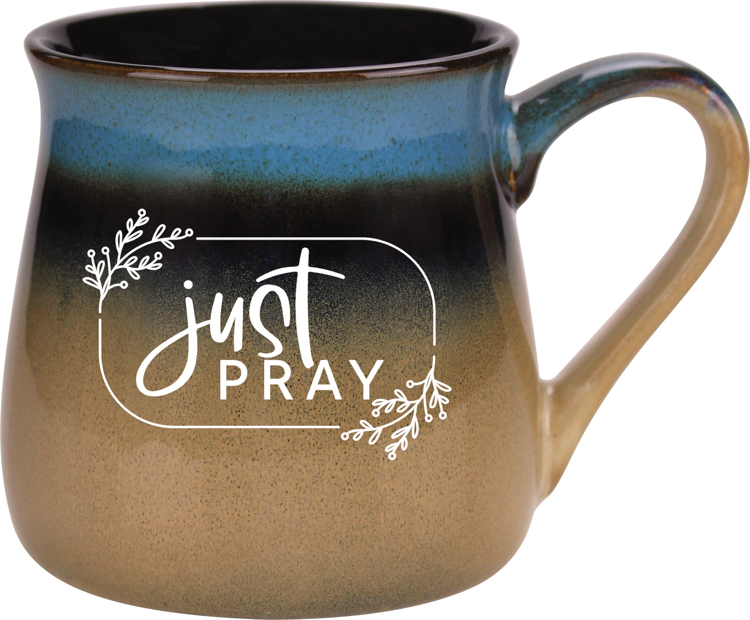 Reactive mug with a unique gradation in color and the inspirational message – Just Pray.