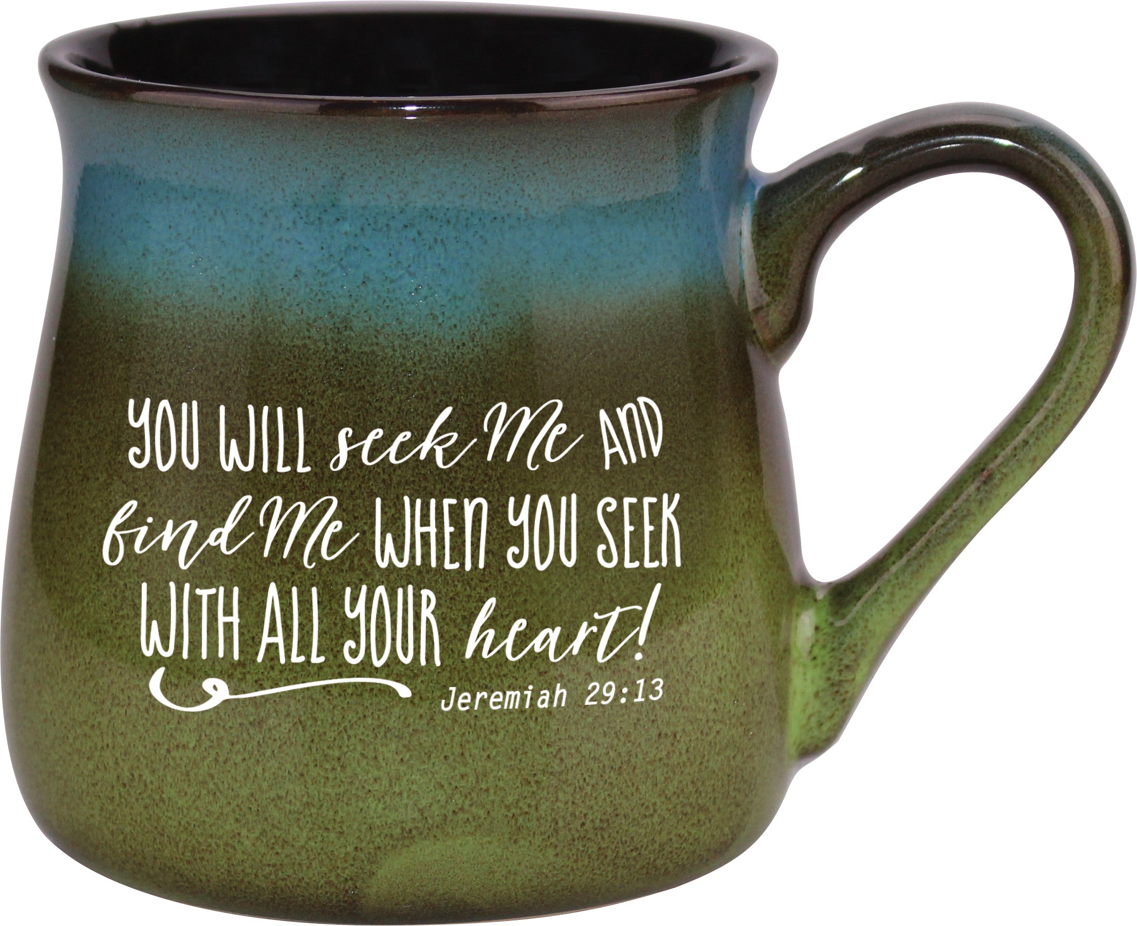 Reactive mug with a unique gradation in color and the inspirational message – You Will Seek Me.
