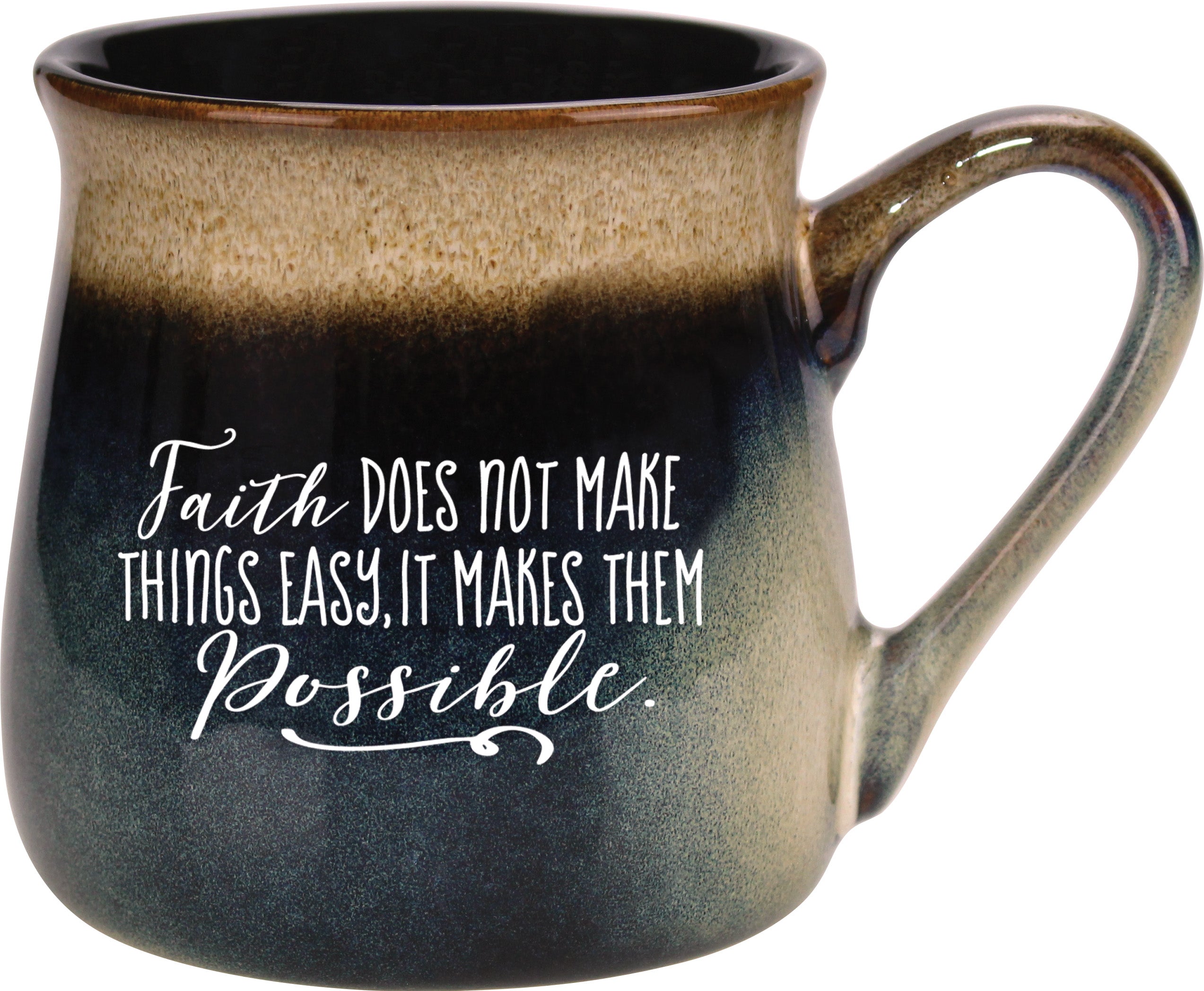 Reactive mug with a unique gradation in color and the inspirational message – Faith Does Not Make Things.