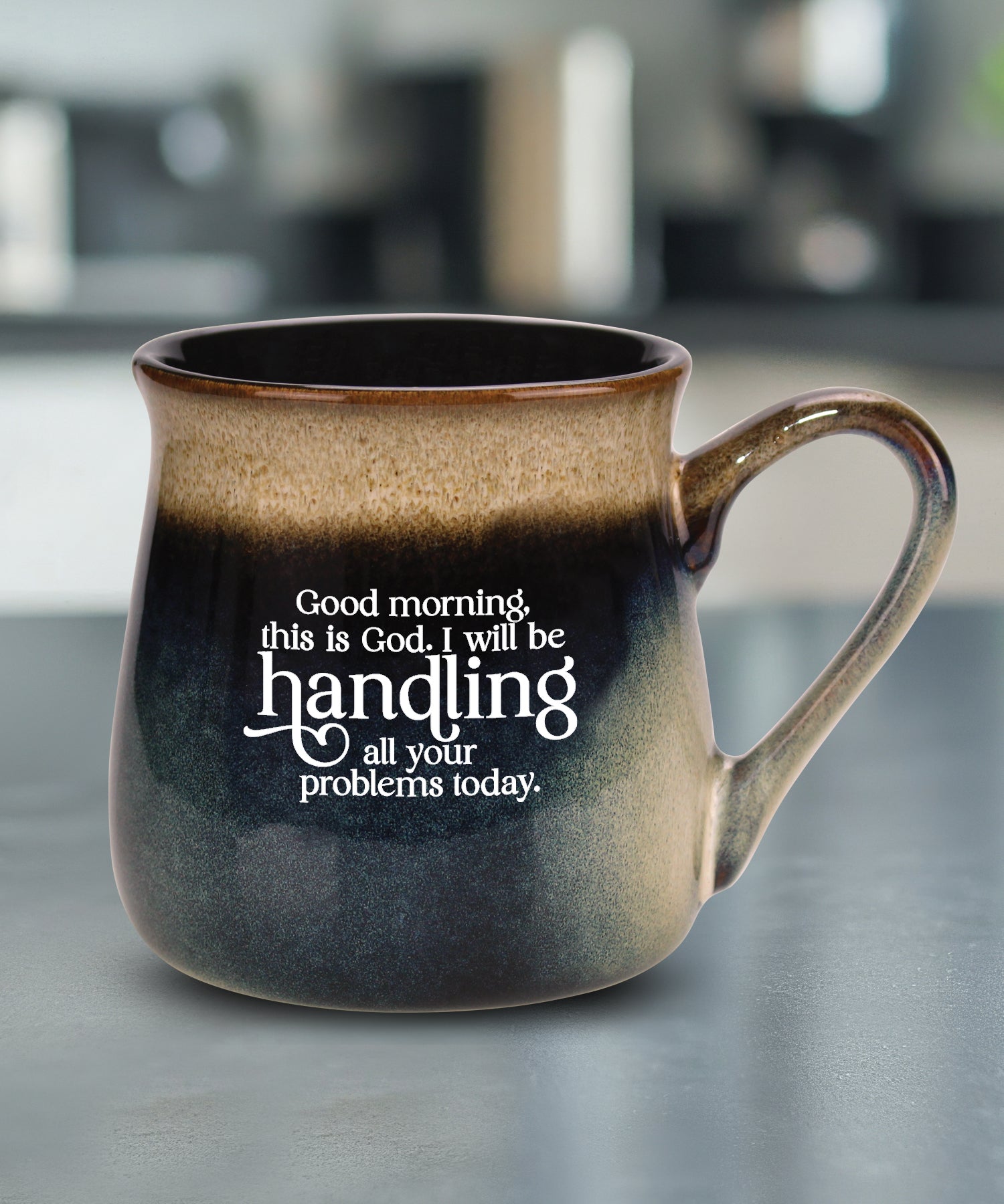 Good Morning This Is God reactive glazed ceramic mug with unique color finish and comforting faith message, 16 oz