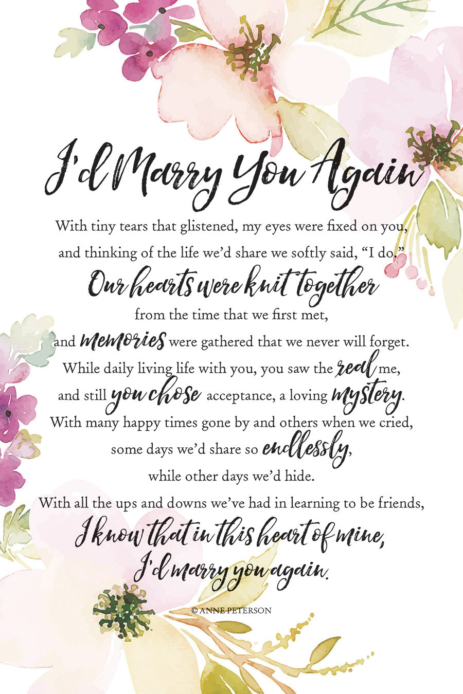 I’d Marry You Again 6x9 MDF Plaque with Inspirational Verse and Pastel Full-Color Design from the Woodland Grace Collection
