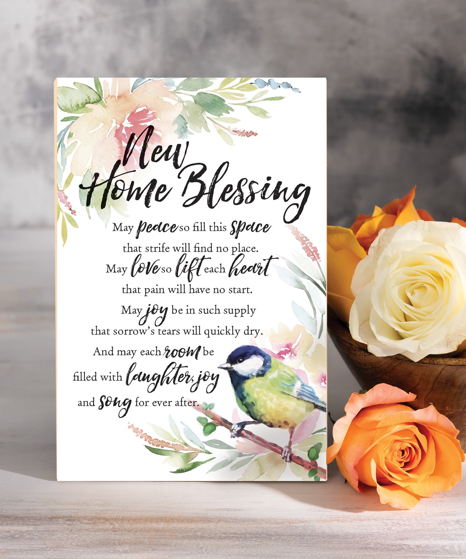 New Home Blessing 6x9 MDF Plaque with Inspirational Verse and Pastel Full-Color Design from the Woodland Grace Collection