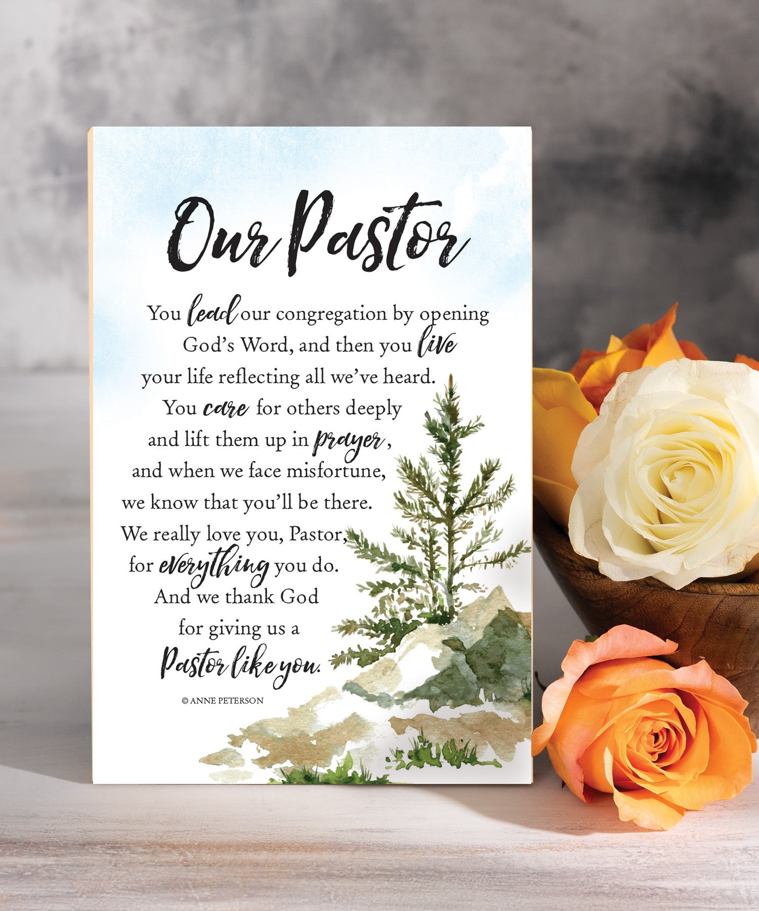 Our Pastor 6x9 MDF Plaque with Inspirational Verse and Pastel Full-Color Design from the Woodland Grace Collection