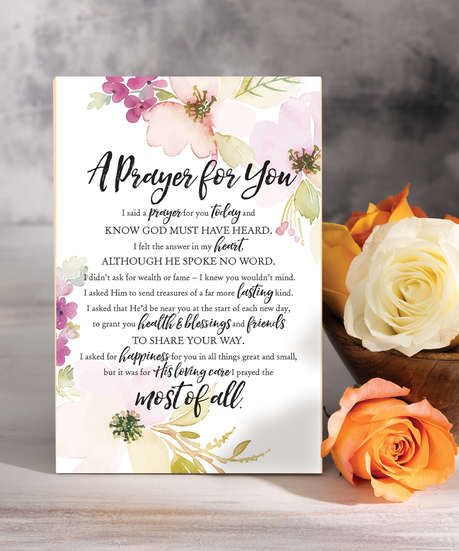 A Prayer for You 6x9 MDF Plaque with Inspirational Verse and Pastel Full-Color Design from the Woodland Grace Collection