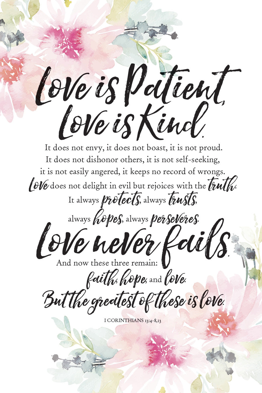Love Is Patient 6x9 MDF Plaque with Inspirational Verse and Pastel Full-Color Design from the Woodland Grace Collection