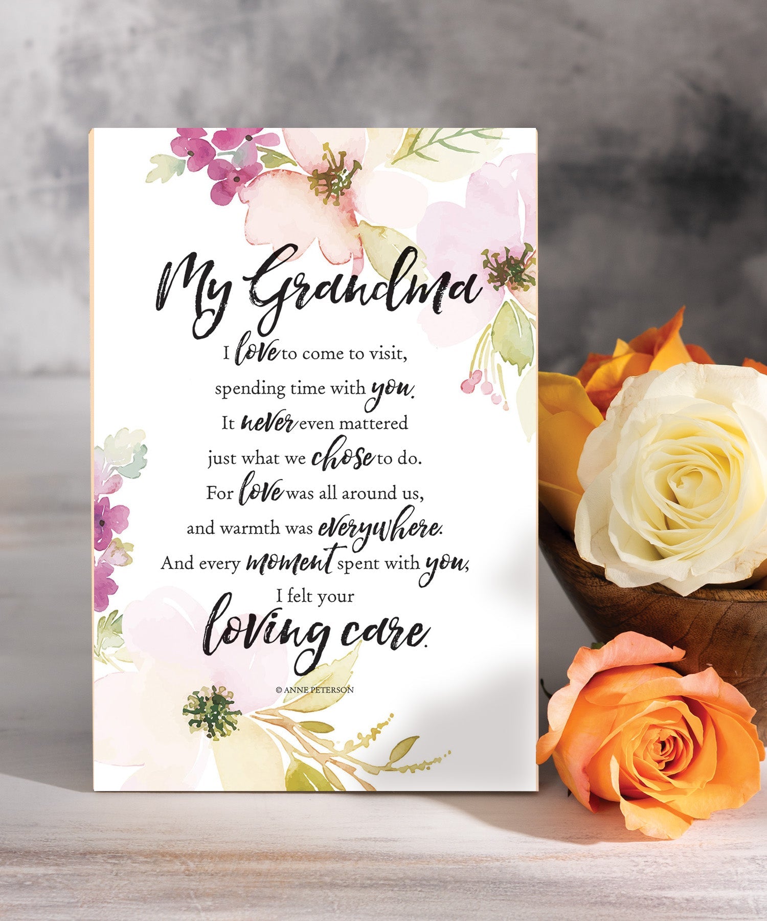 My Grandma 6x9 MDF plaque with inspirational grandmother verse, pastel artwork, cream vinyl edge, easel back, and sentimental family message