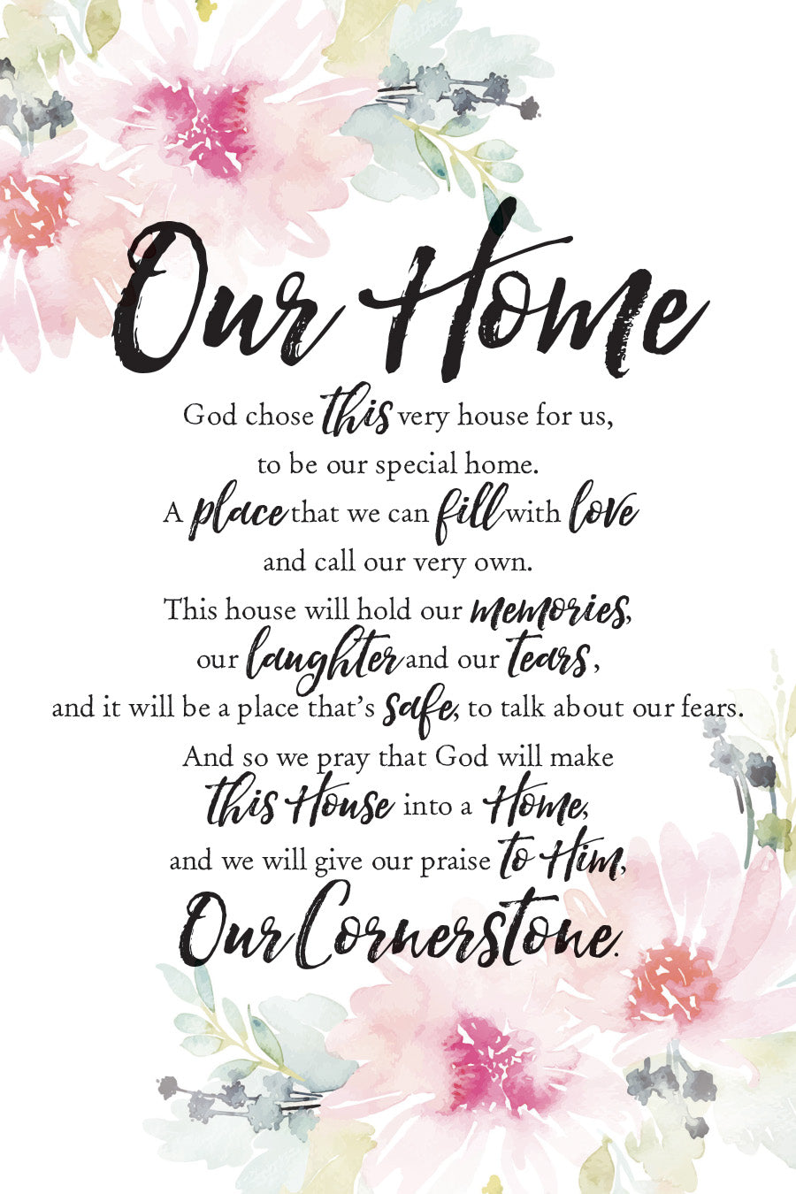 Our Home 6x9 MDF Plaque with Inspirational Verse and Pastel Full-Color Design from the Woodland Grace Collection