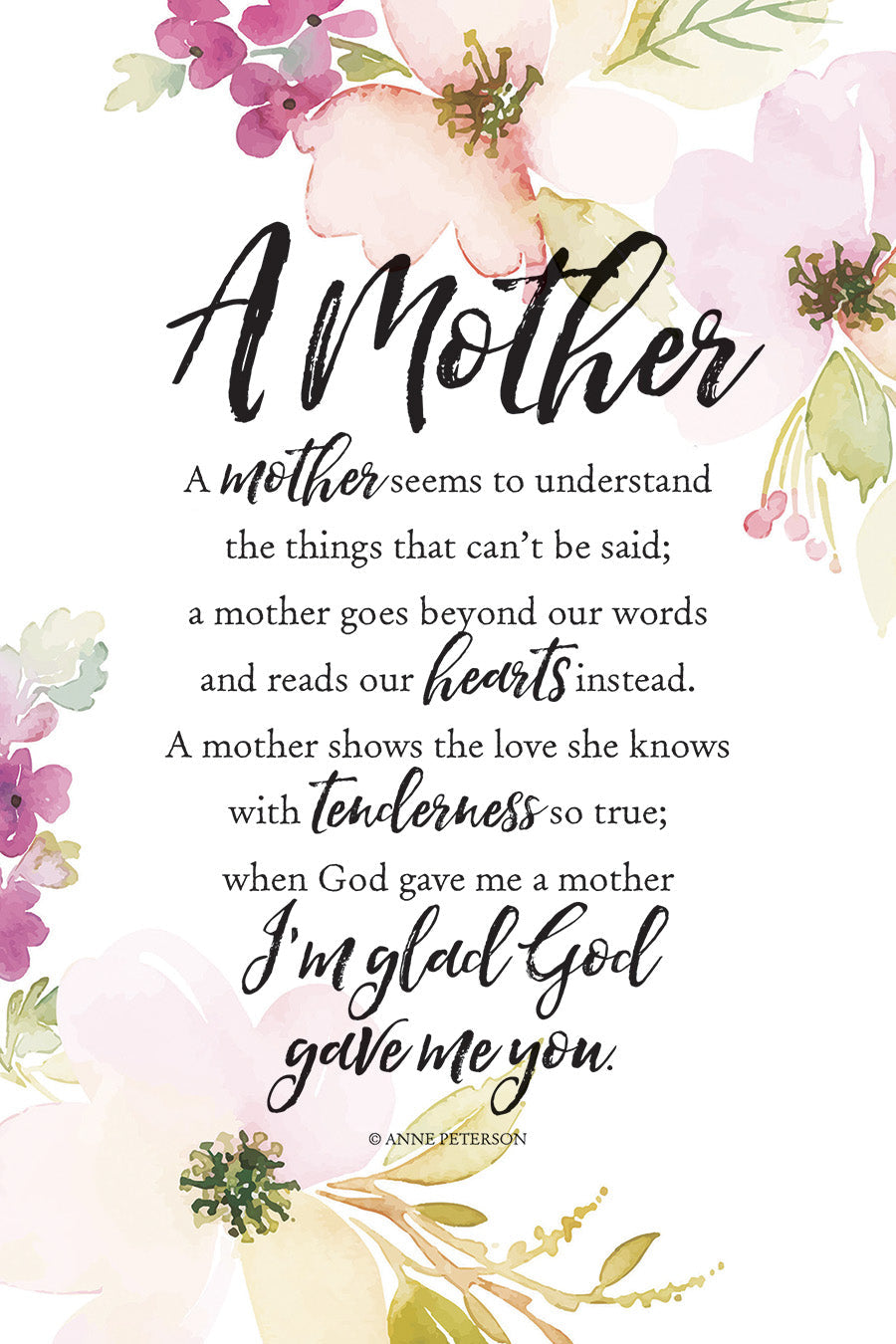 A Mother 6x9 MDF Plaque with Inspirational Verse and Pastel Full-Color Design from the Woodland Grace Collection