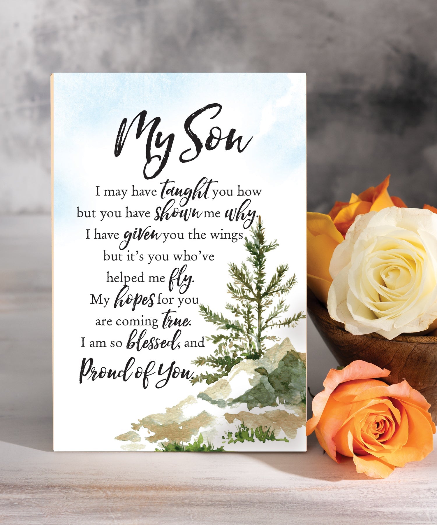 My Son 6x9 MDF Plaque with Inspirational Verse and Pastel Full-Color Design from the Woodland Grace Collection