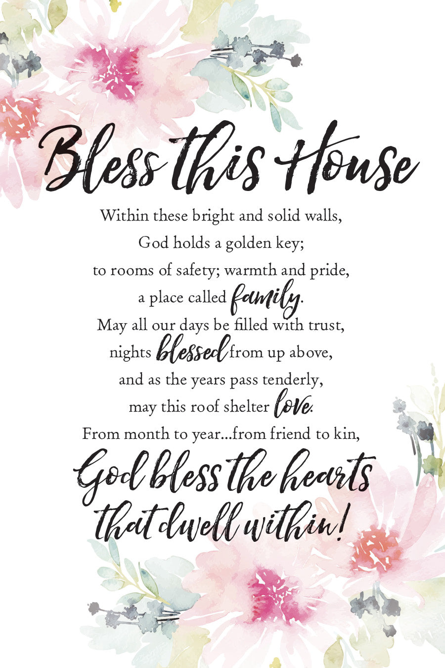 Bless This House 6x9 MDF Plaque with Inspirational Verse and Pastel Full-Color Design from the Woodland Grace Collection