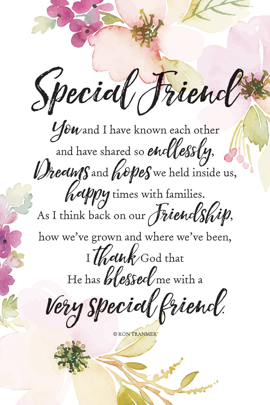 Special Friend 6x9 MDF Plaque with Inspirational Verse and Pastel Full-Color Design from the Woodland Grace Collection