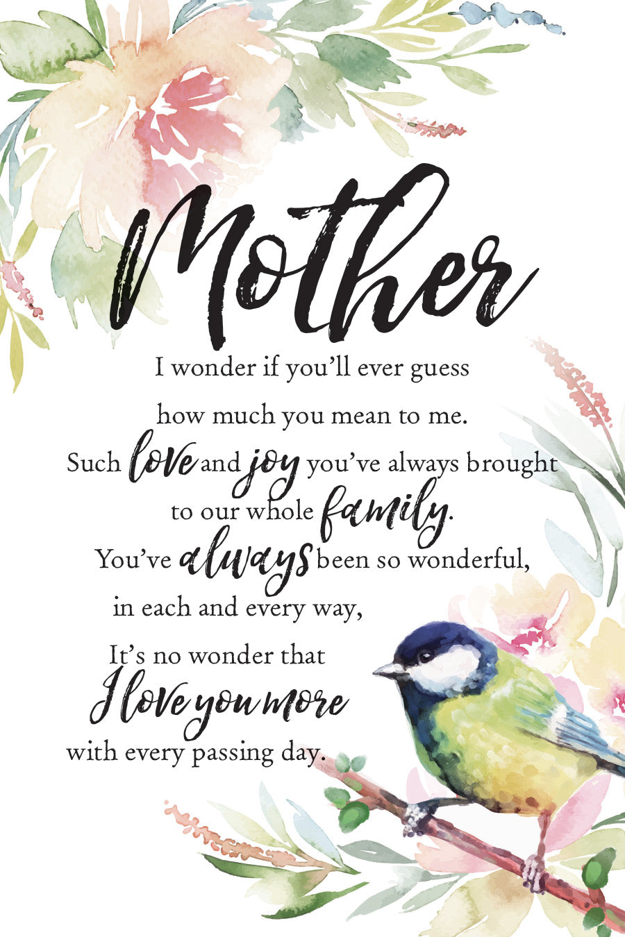 Mother 6x9 MDF Plaque with Inspirational Verse and Pastel Full-Color Design from the Woodland Grace Collection