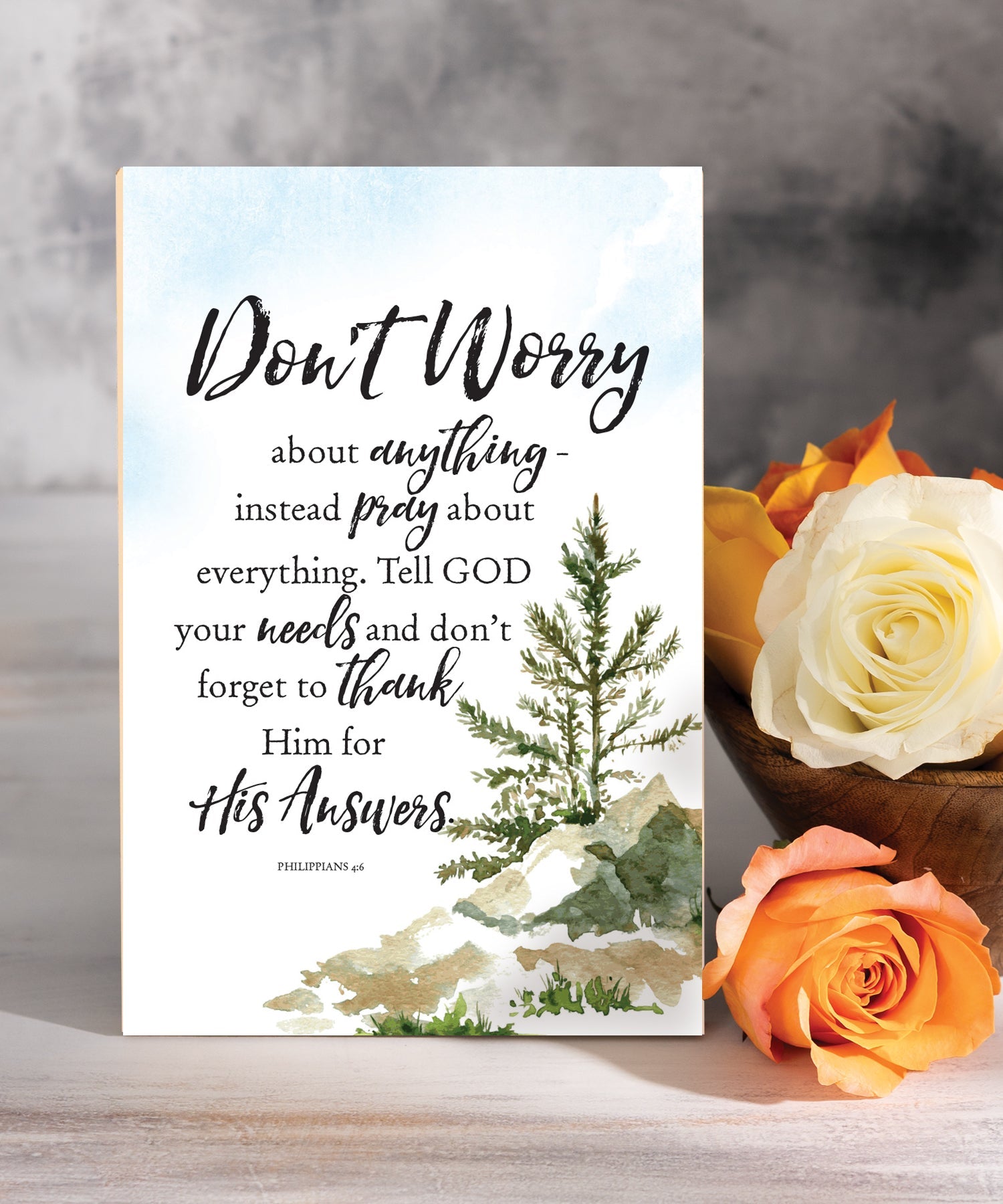 Don’t Worry 6x9 MDF Plaque with Inspirational Verse and Pastel Full-Color Design from the Woodland Grace Collection