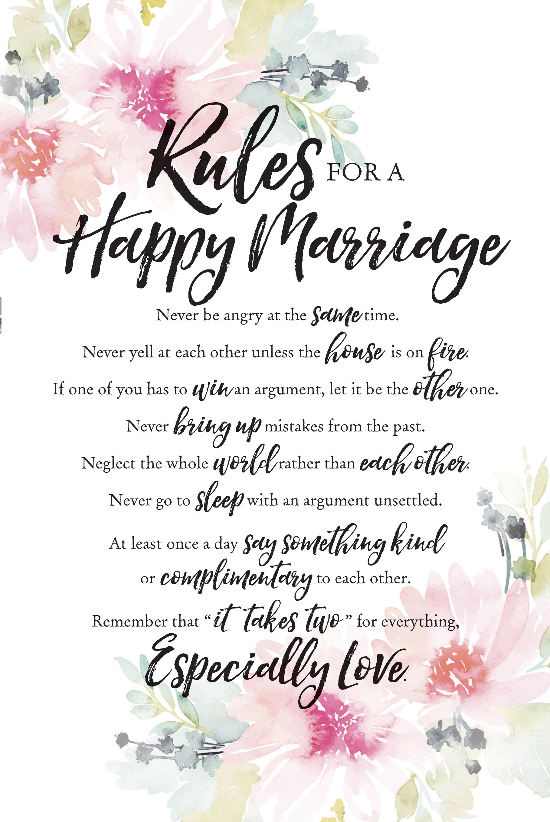 Rules for a Happy Marriage 6x9 MDF Plaque with Inspirational Verse and Pastel Full-Color Design from the Woodland Grace Collection