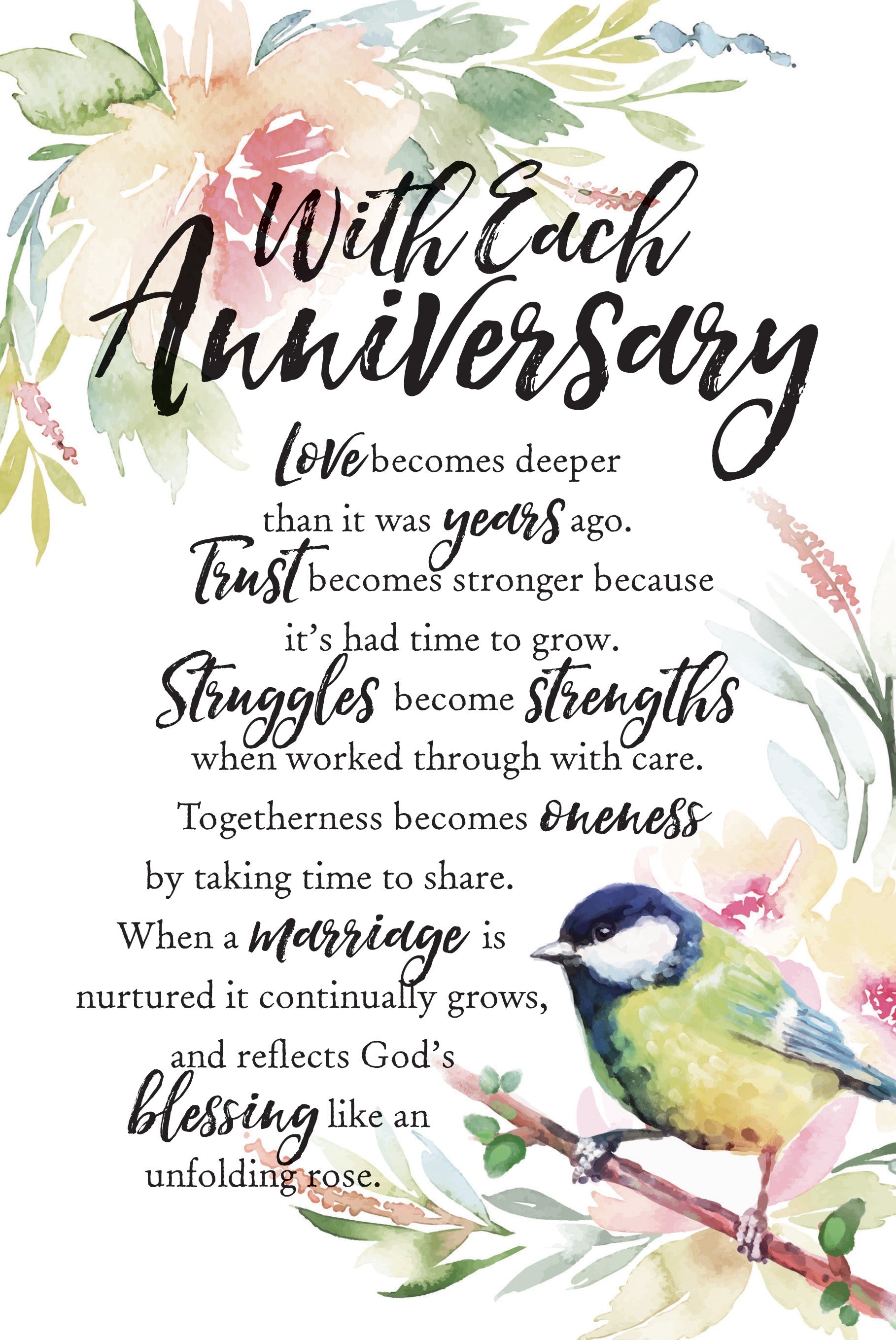 With Each Anniversary 6x9 MDF Plaque with Inspirational Verse and Pastel Full-Color Design from the Woodland Grace Collection