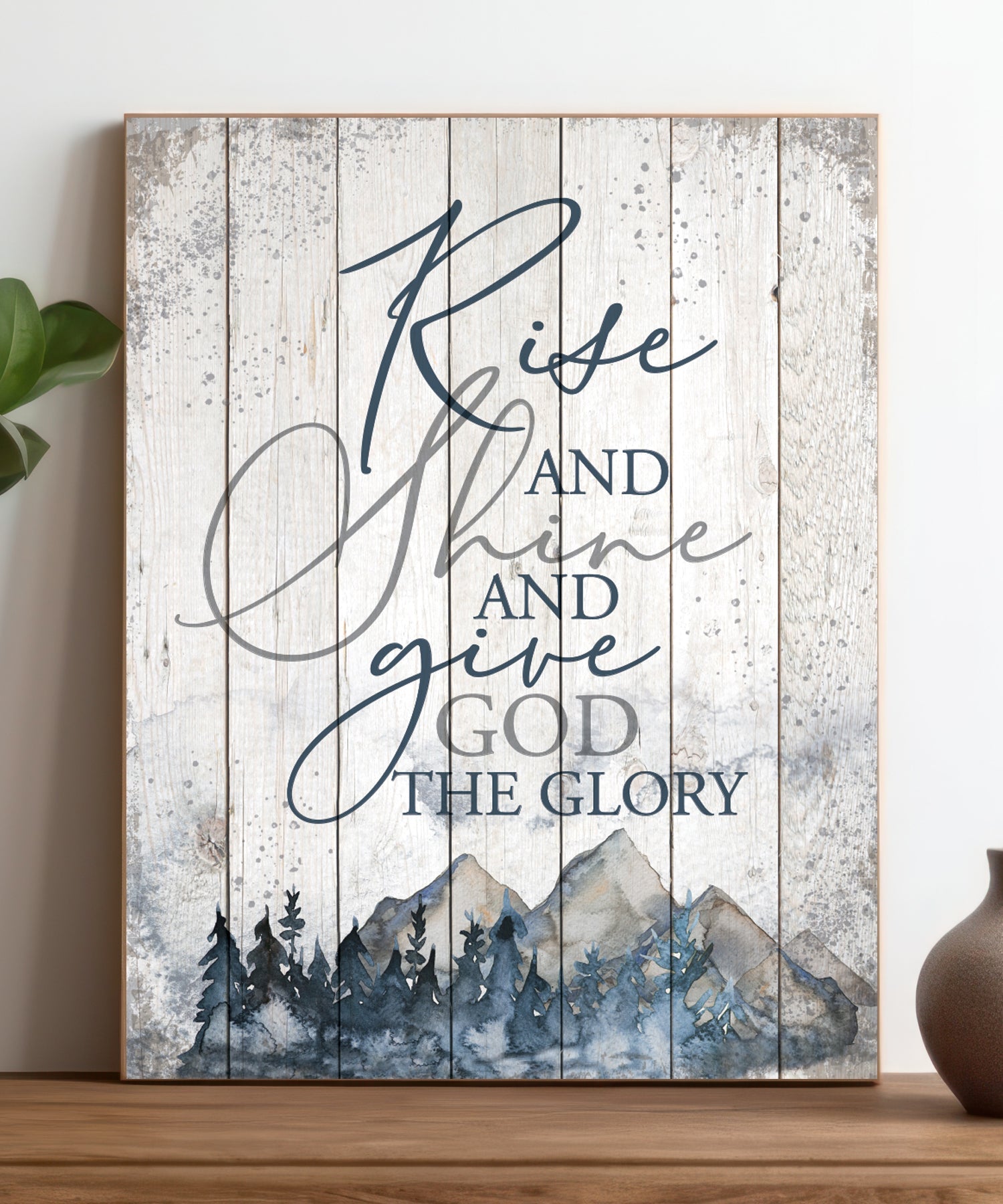 Rise and Shine 11x15 MDF Statement Board has an inspiring sentiment and a reclaimed wood look in farmhouse style.
