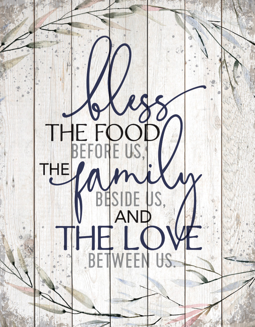 Bless the Food 11x15 MDF Statement Board has an inspiring sentiment and a reclaimed wood look in farmhouse style.