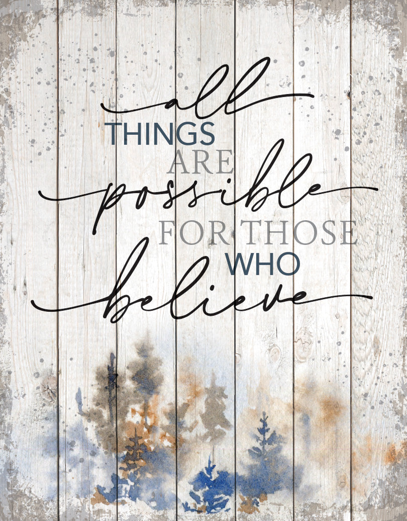 All Things Are Possible 11x15 MDF Statement Board has an inspiring sentiment and a reclaimed wood look in farmhouse style.