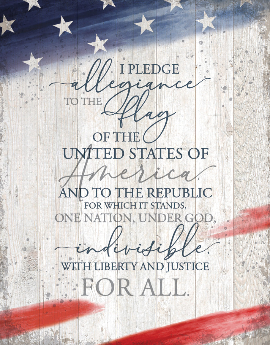 Pledge Allegiance 11x15 MDF Statement Board has an inspiring sentiment and a reclaimed wood look in farmhouse style.