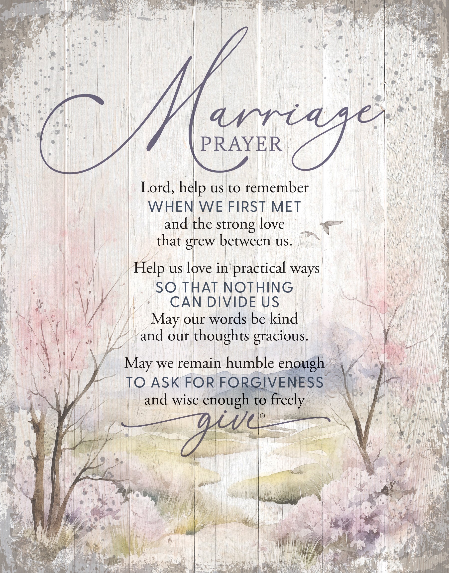 Marriage Prayer 11x15 MDF Statement Board has an inspiring sentiment and a reclaimed wood look in farmhouse style.
