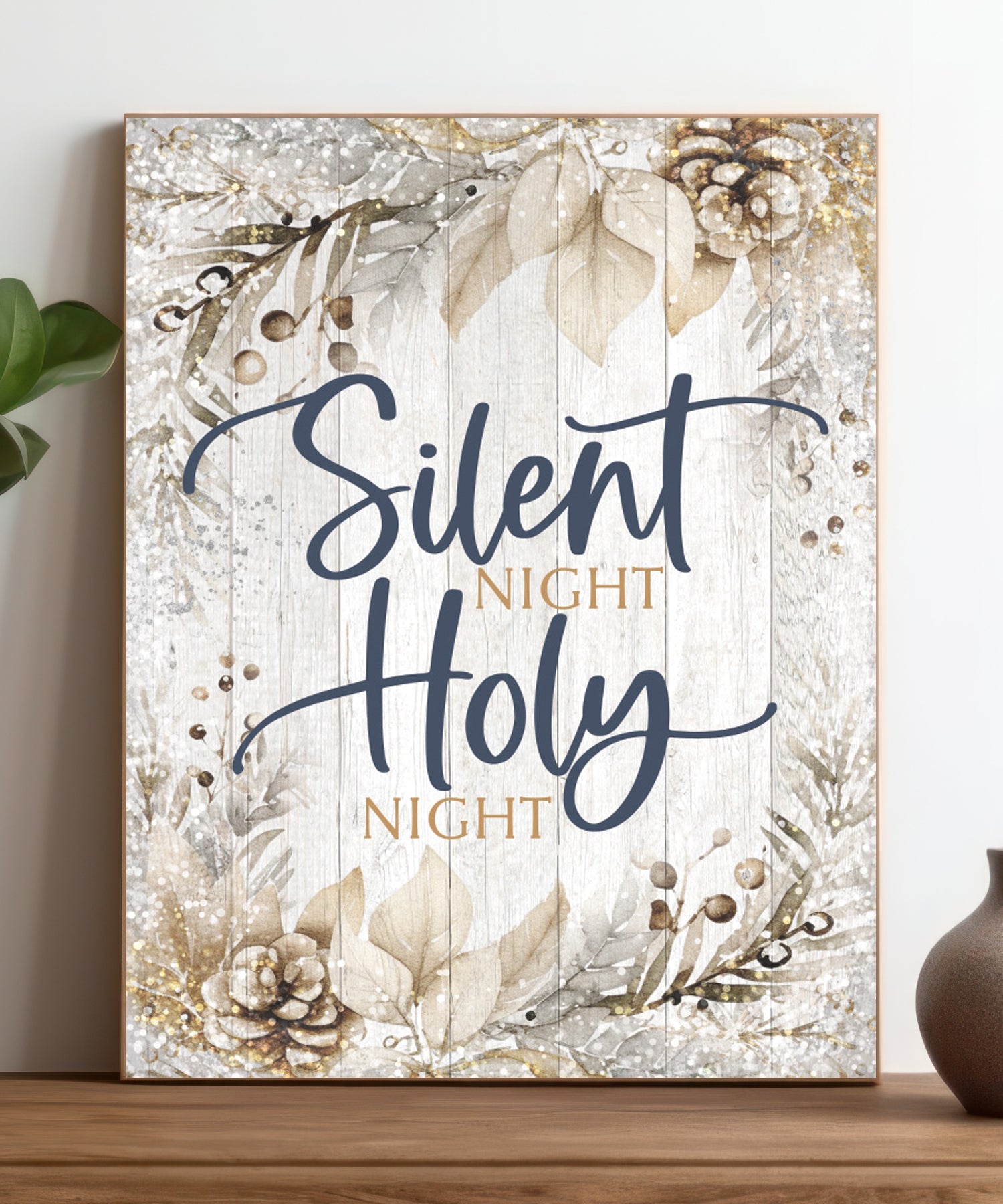 Silent Night Christmas 11x15 MDF Statement Board with festive full-color design and modern farmhouse style, perfect for holiday décor.