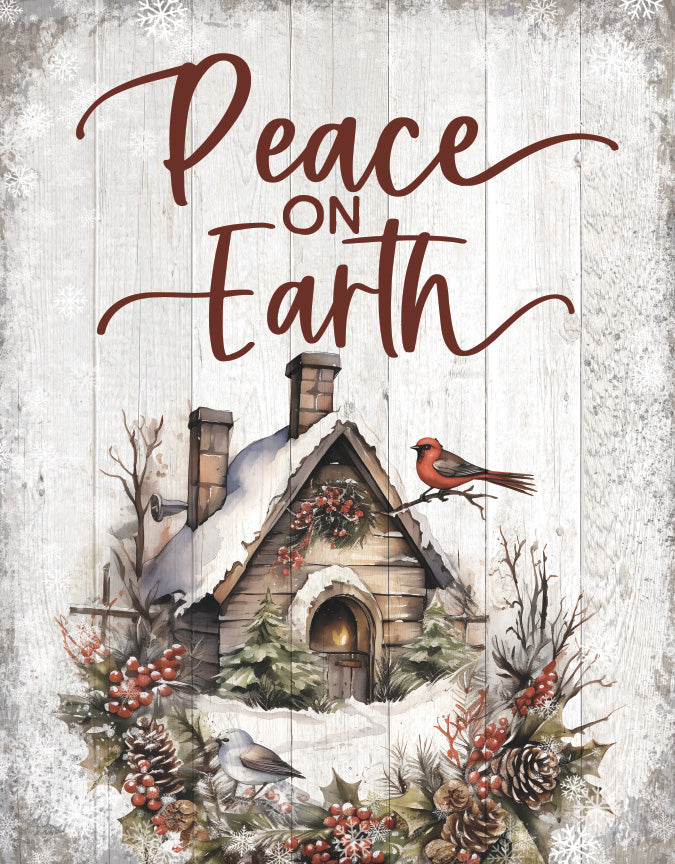 Peace on Earth Christmas 11x15 MDF Statement Board with festive full-color design and modern farmhouse style, perfect for holiday décor.