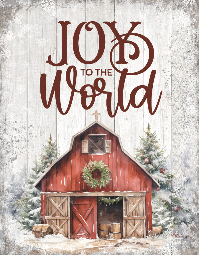 Joy to the World Christmas 11x15 MDF Statement Board with festive full-color design and modern farmhouse style, perfect for holiday décor.