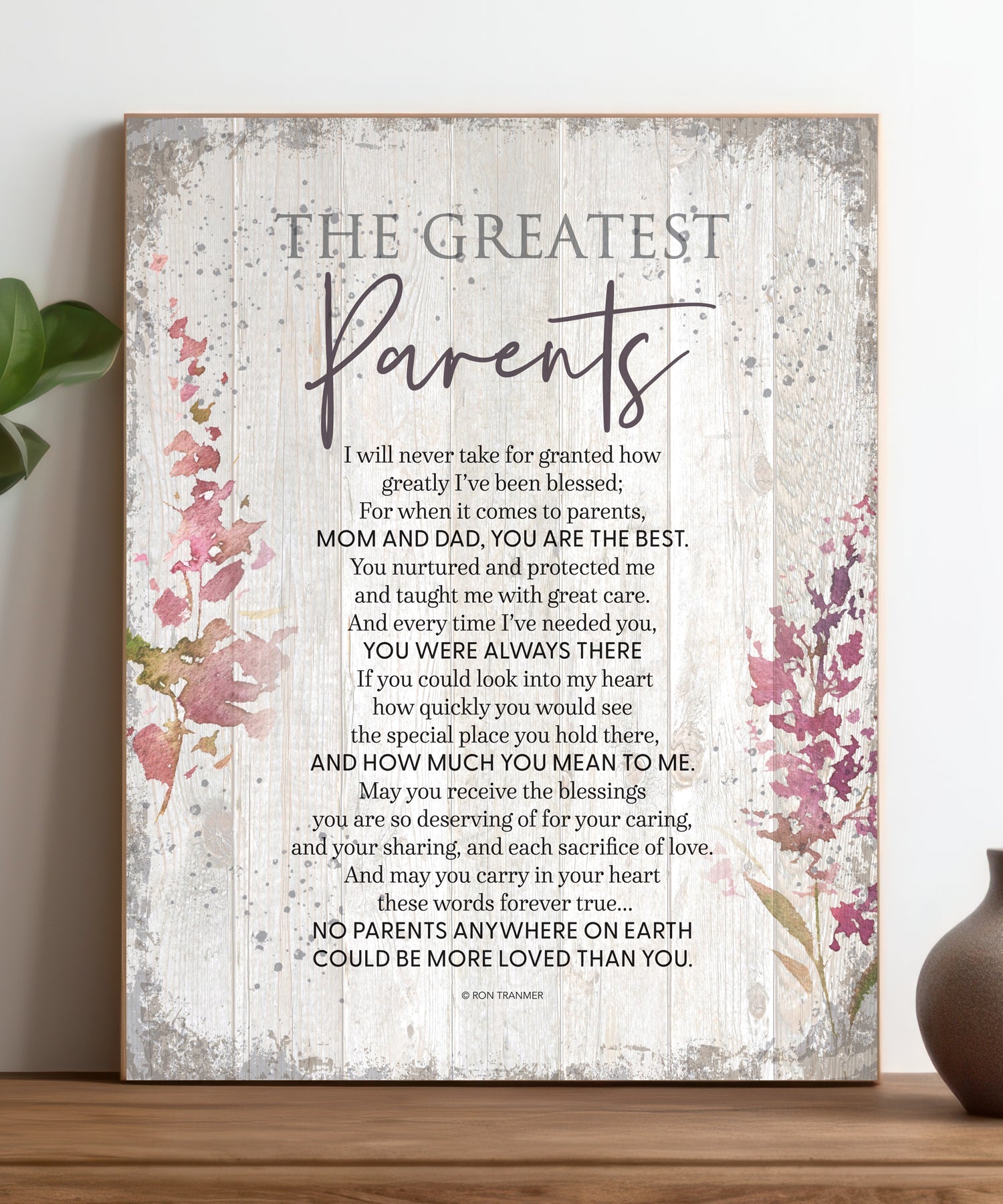 Greatest Parents 11x15 MDF Statement Board has an inspiring sentiment and a reclaimed wood look in farmhouse style.