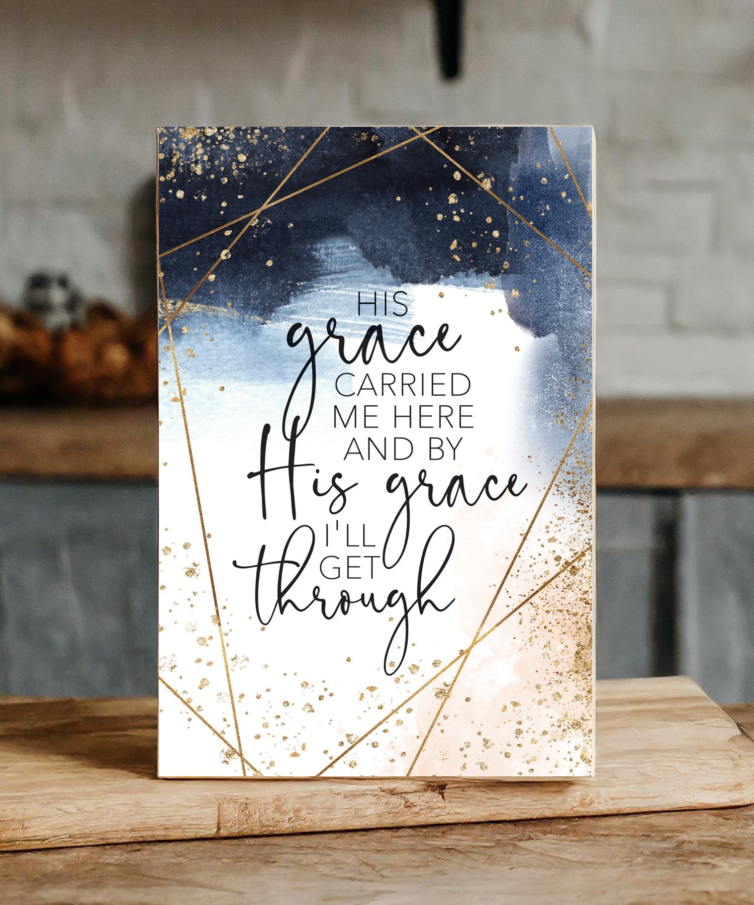 His Grace 6x9 MDF Plaque with neutral tones, watercolor design, and inspirational verse