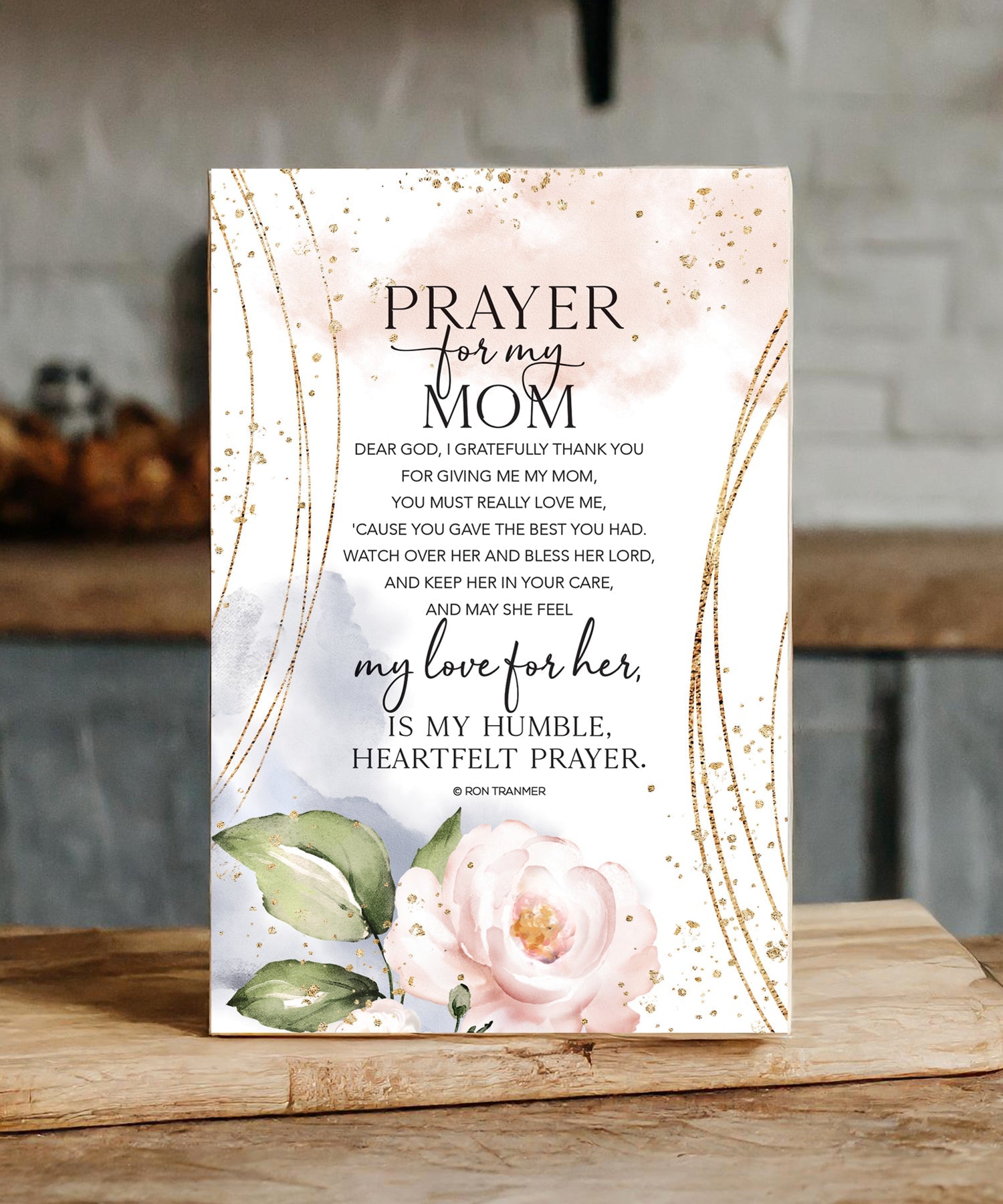 Prayer for My Mom 6x9 MDF plaque with watercolor artwork, black vinyl edge, and inspirational prayer message