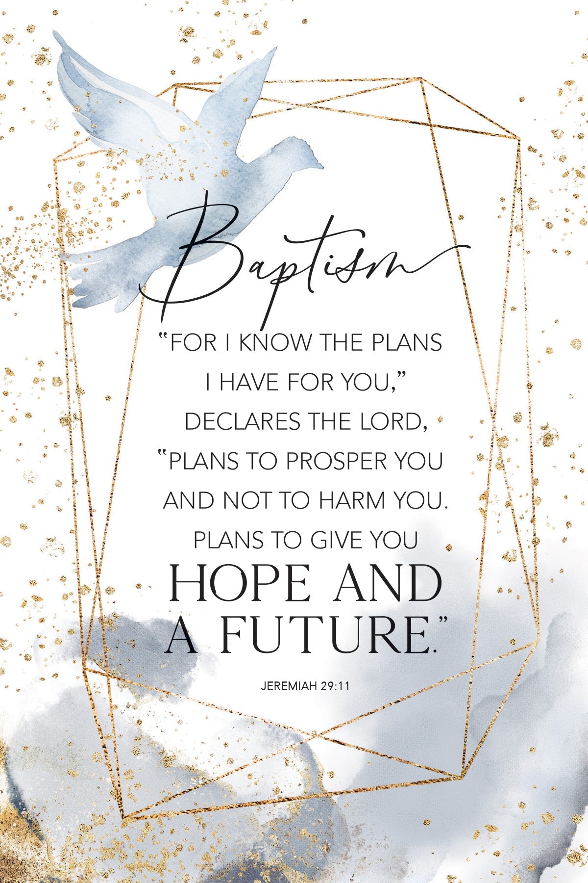 Baptism 6x9 MDF Plaque with neutral tones, watercolor design, and inspirational verse