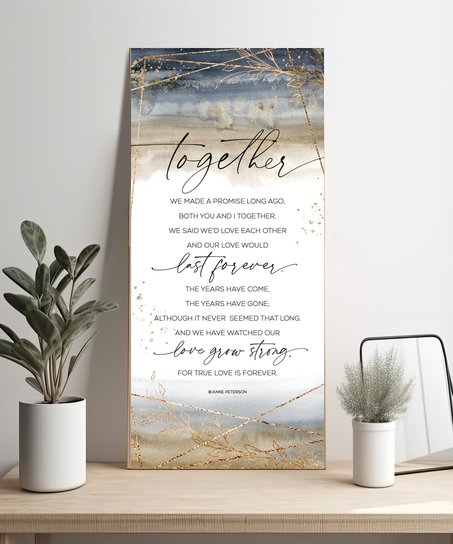 Together 5x12 MDF Statement Board - MDF wood decor featuring a full-color printed design, modern neutral colors, sleek black edge, and keyhole for easy hanging.