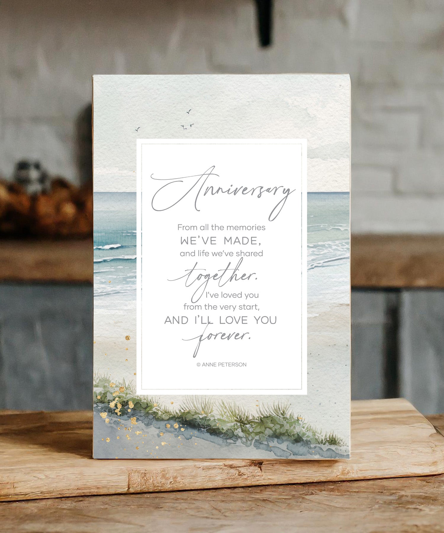 Anniversary 6x9 MDF plaque with watercolor artwork, silver edge, and inspirational anniversary message