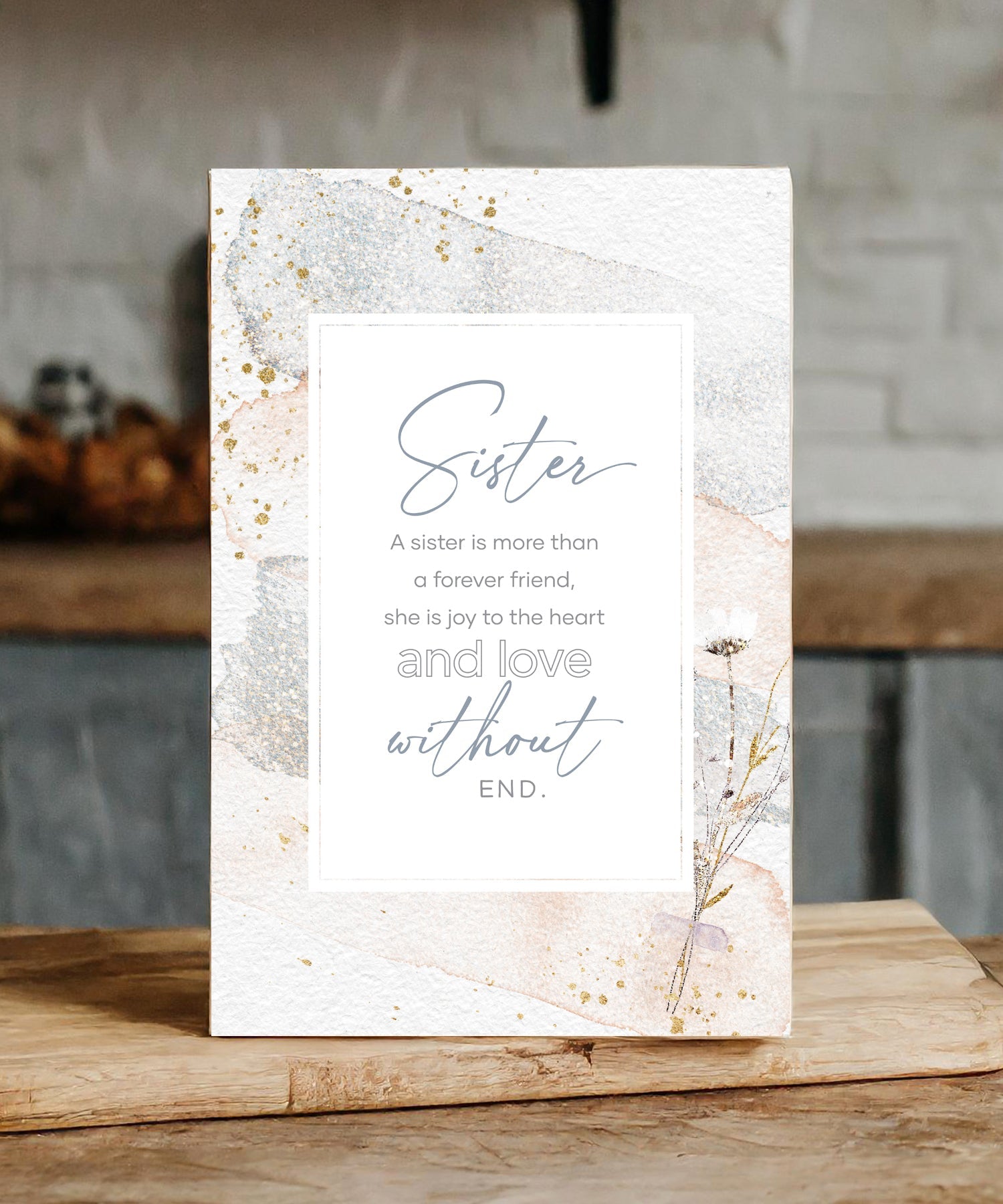 Sister 6x9 MDF Plaque with modern design, silver edge, and inspirational verse