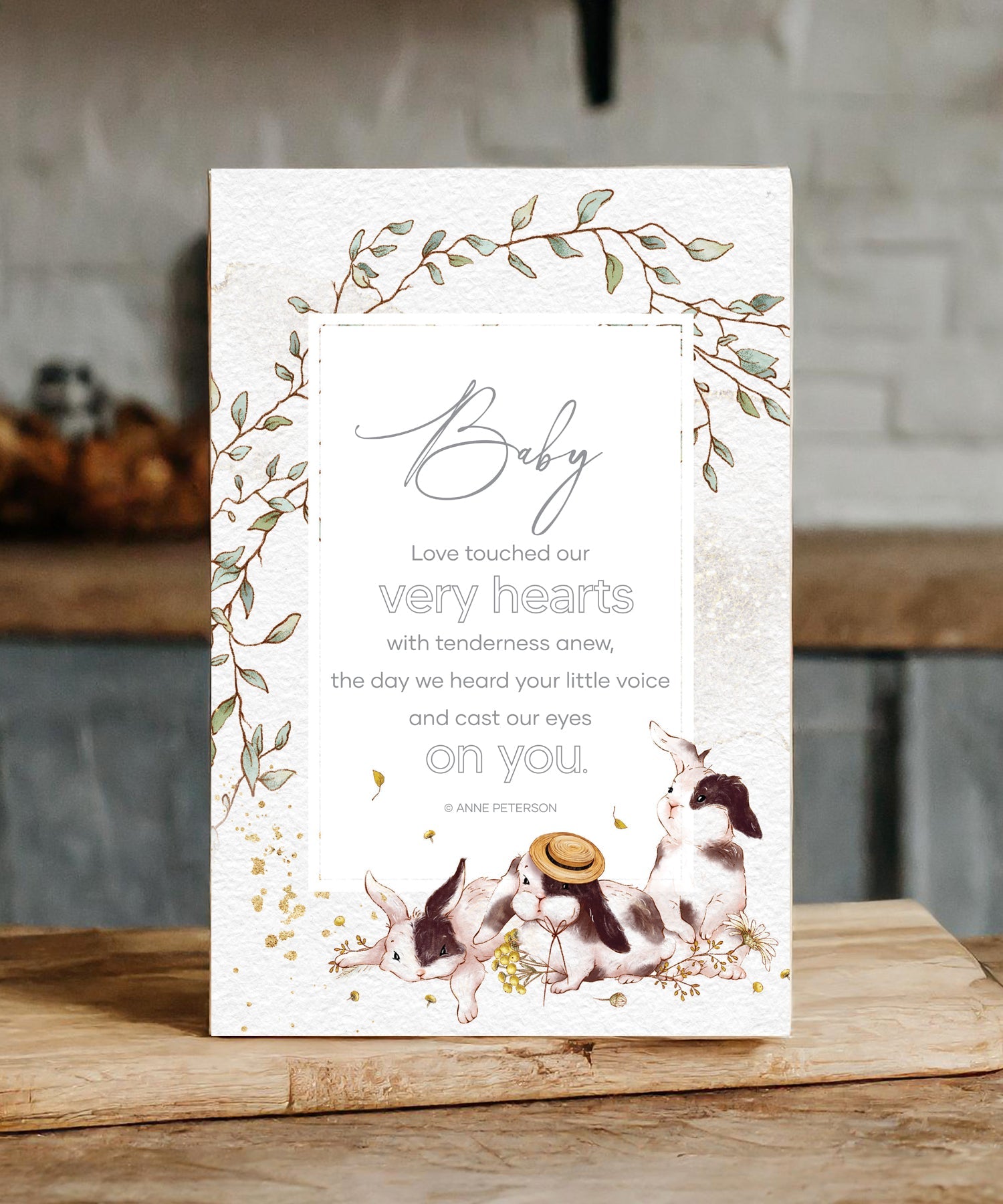 Baby 6x9 MDF Plaque with modern design, silver edge, and inspirational verse