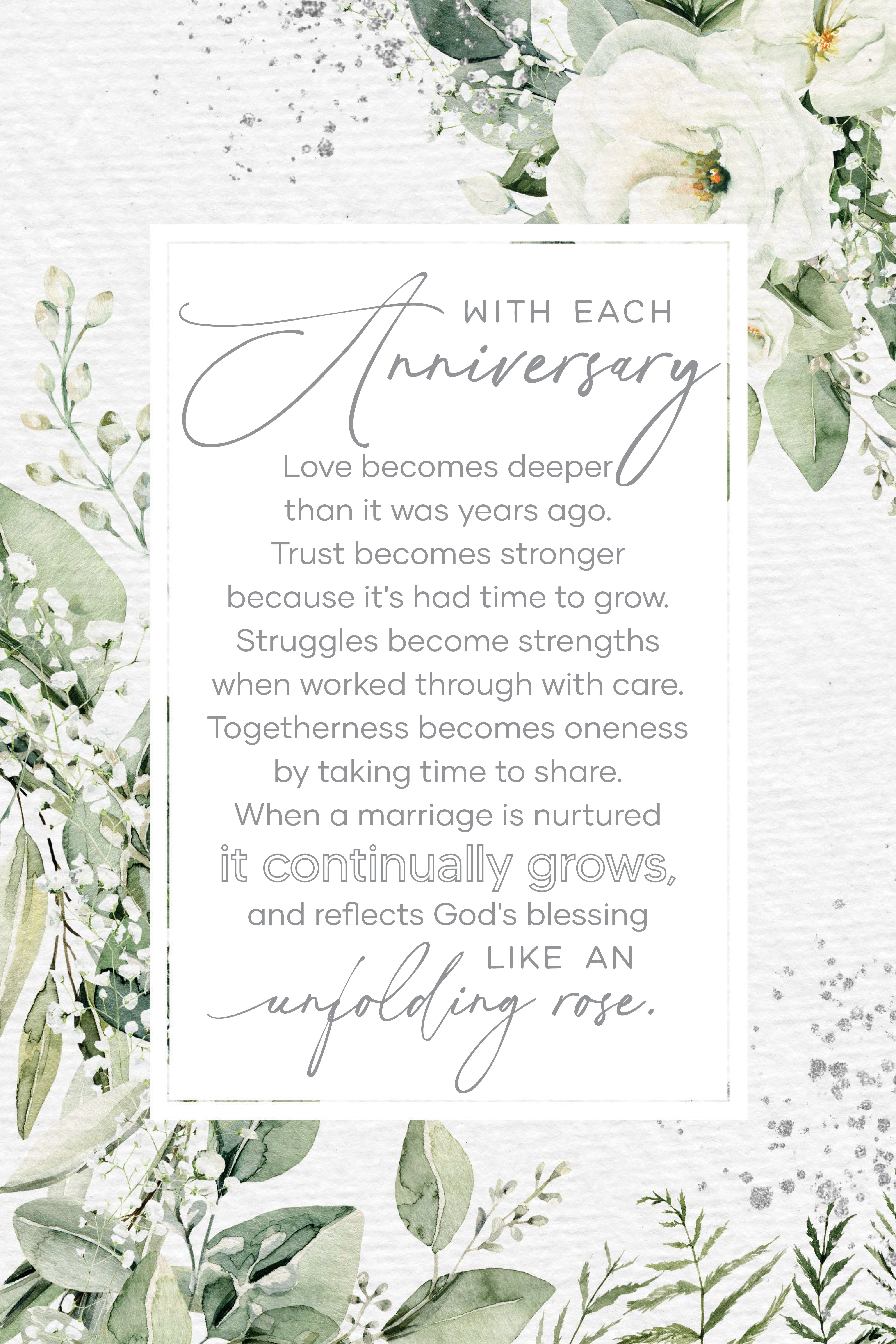 With Each Anniversary 6x9 MDF Plaque with modern design, silver edge, and inspirational verse
