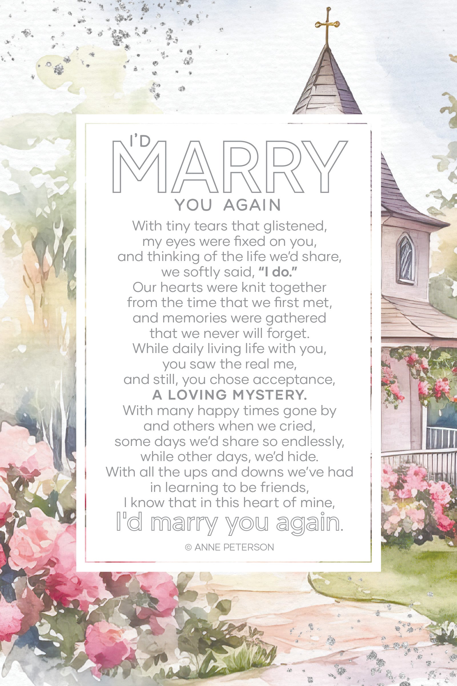 I’d Marry You Again 6x9 MDF Plaque with modern design, silver edge, and inspirational verse