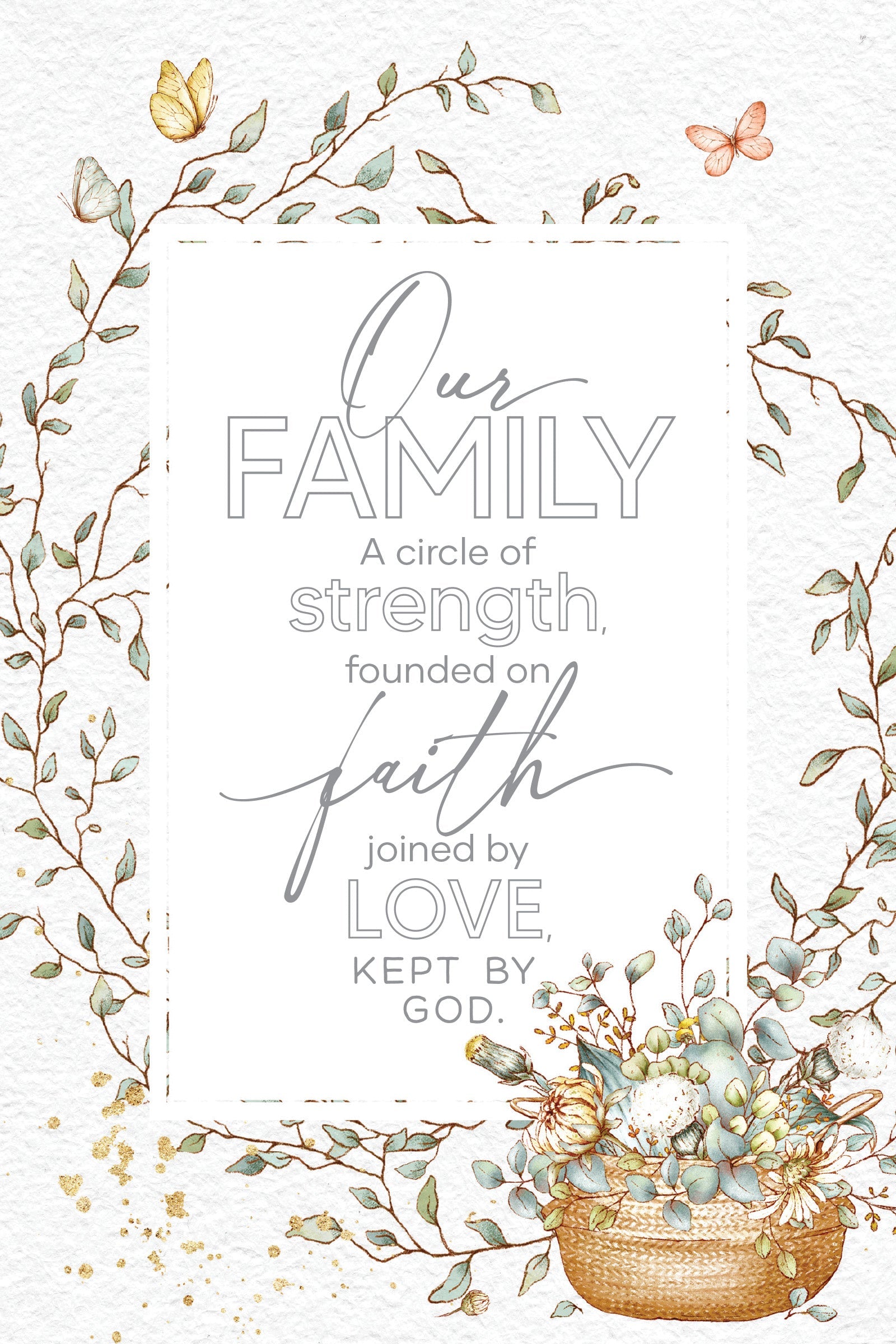Our Family 6x9 MDF Plaque with modern design, silver edge, and inspirational verse
