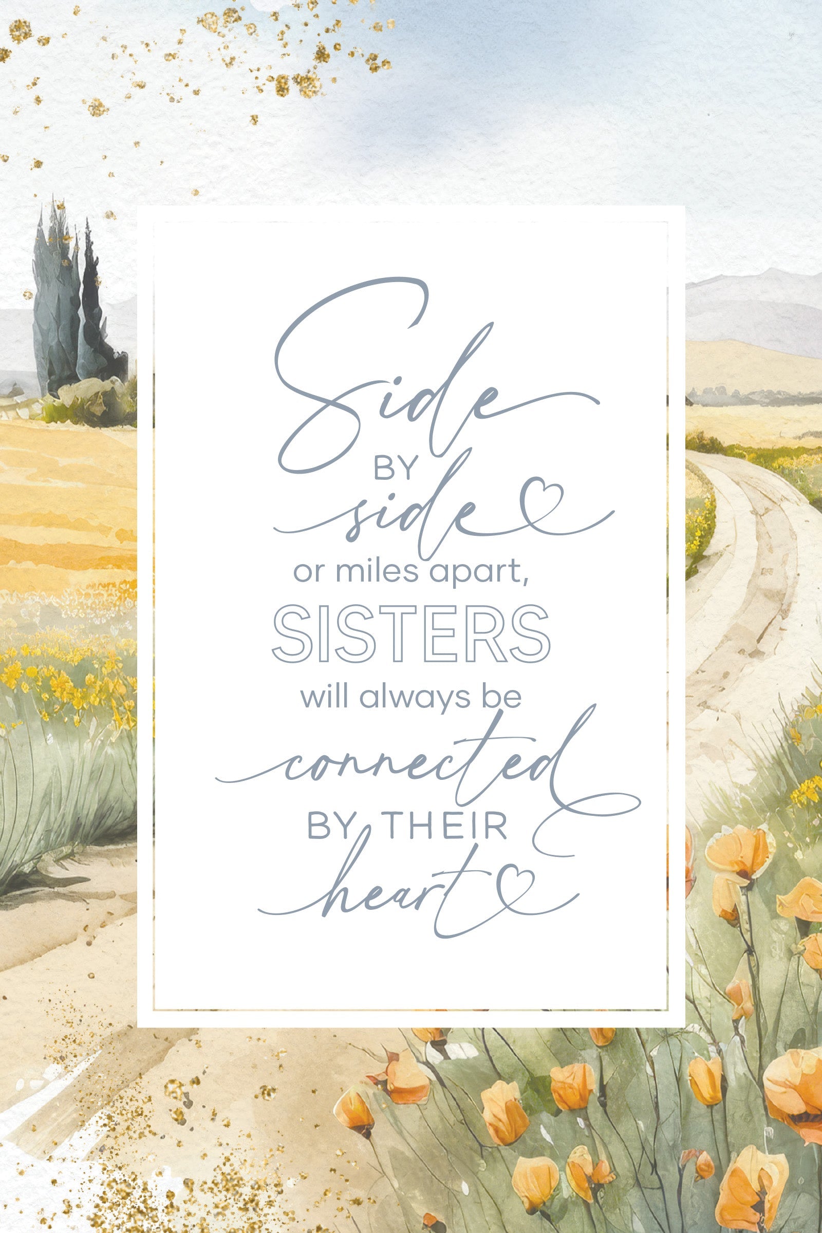 Side by Side Sisters 6x9 MDF Plaque with modern design, silver edge, and inspirational verse
