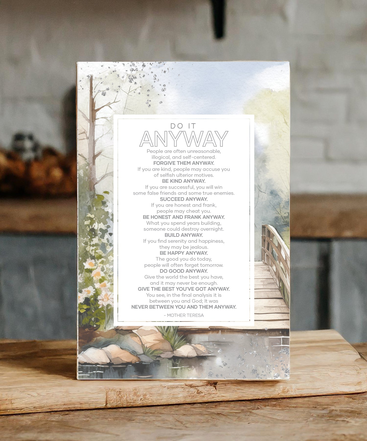 Do It Anyway 6x9 MDF Plaque with modern design, silver edge, and inspirational verse