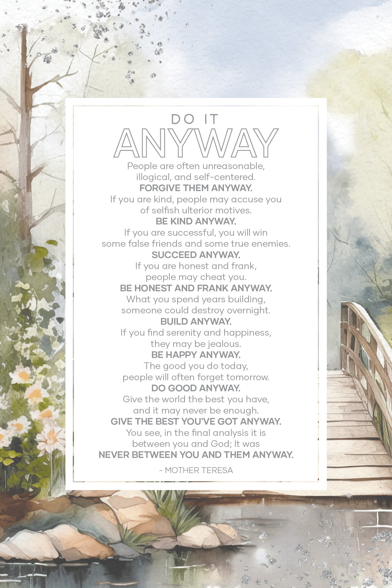 Do It Anyway 6x9 MDF Plaque with modern design, silver edge, and inspirational verse