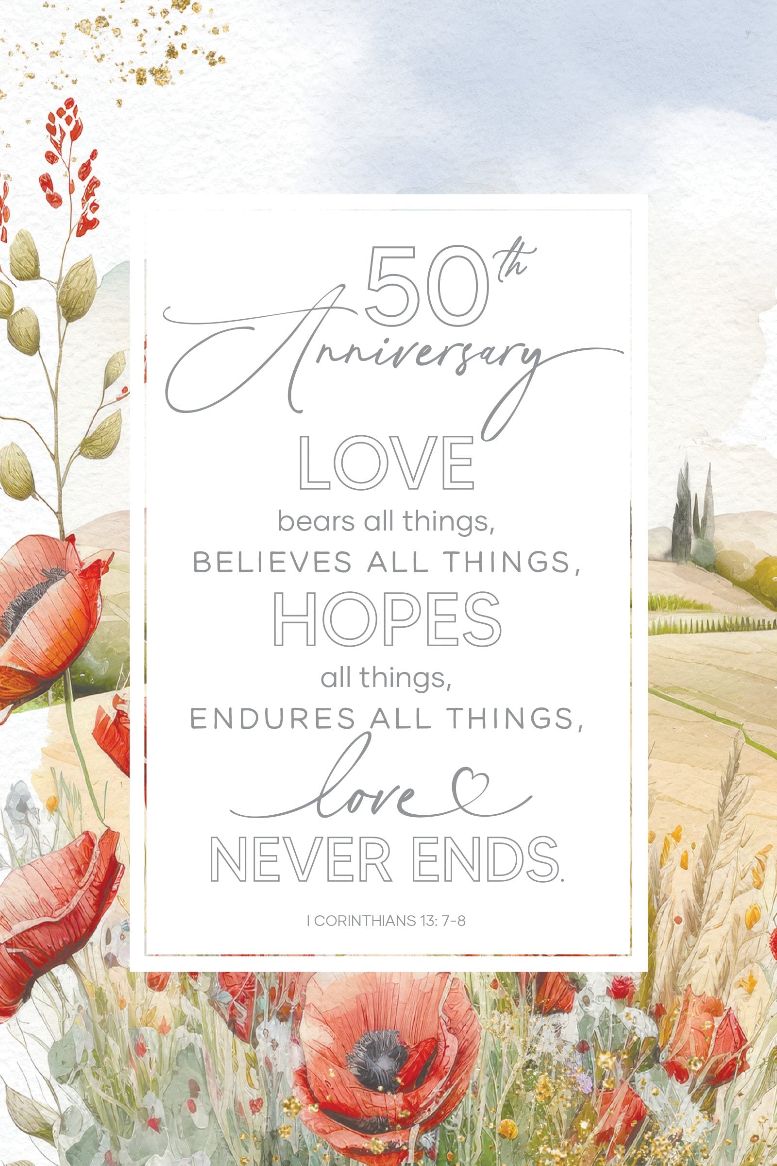 50th Anniversary 6x9 MDF Plaque with modern design, silver edge, and inspirational verse