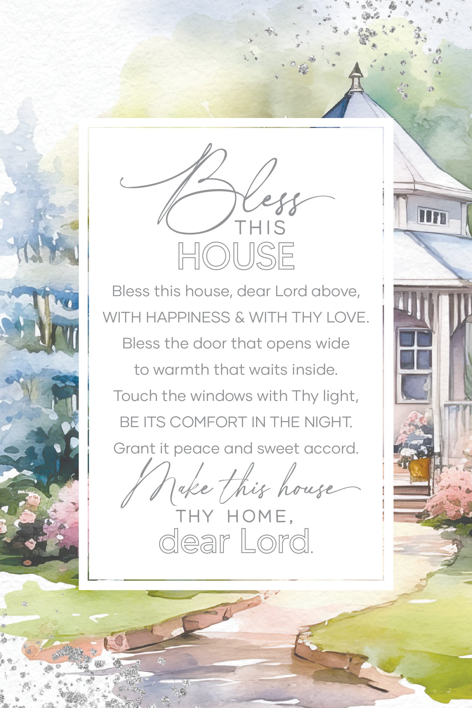 Bless This House 6x9 MDF Plaque with modern design, silver edge, and inspirational verse