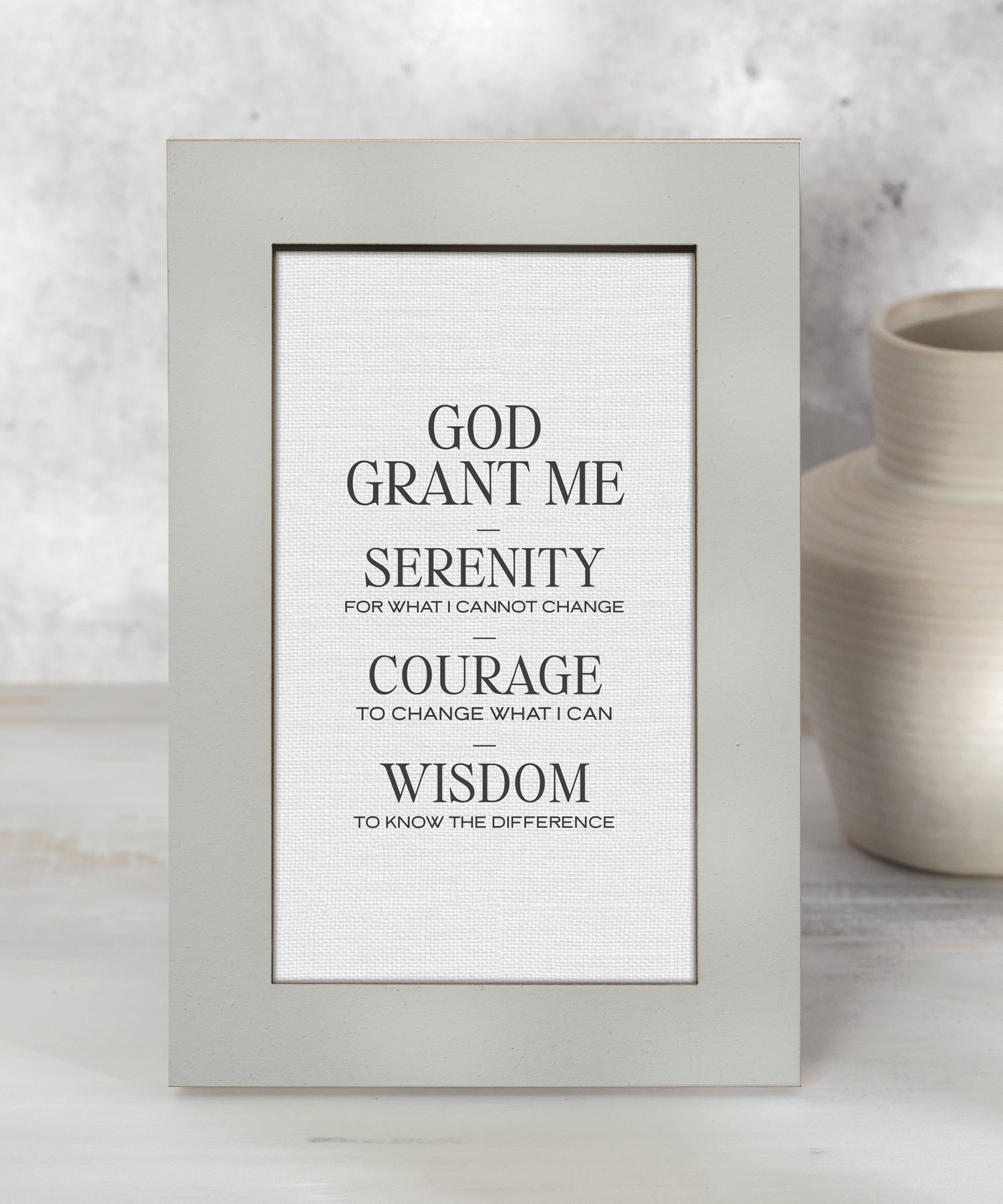 Modern Grace Serenity Prayer 6x9 MDF plaque featuring God Grant Me Serenity prayer with neutral layered frame