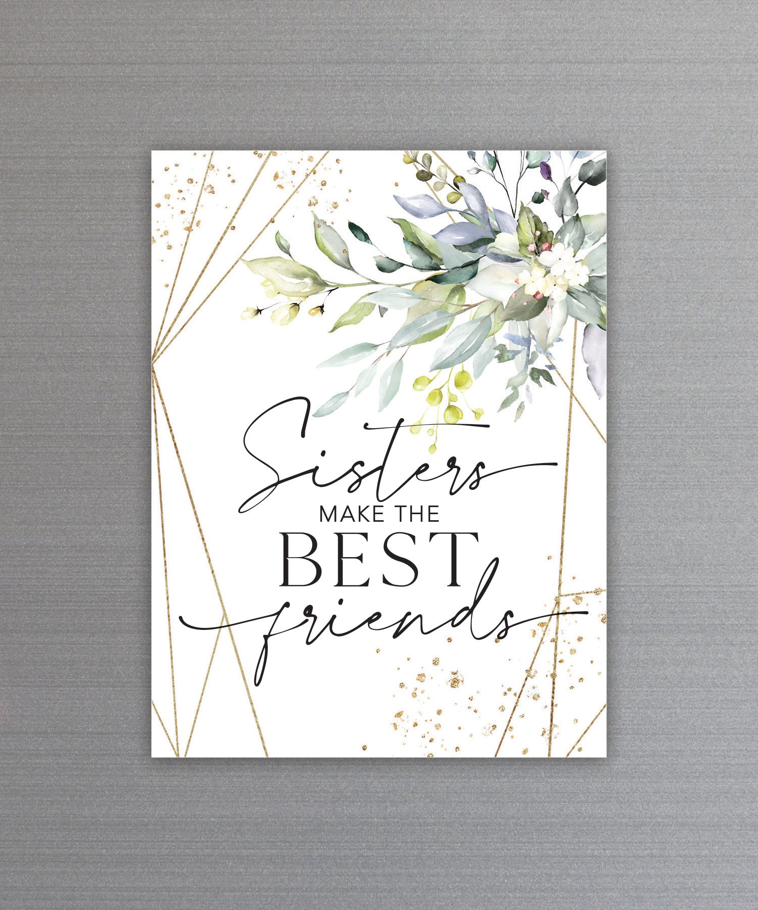 Full-color Sisters Magnet with inspirational verse and vibrant imagery featuring a strong magnetic backing.