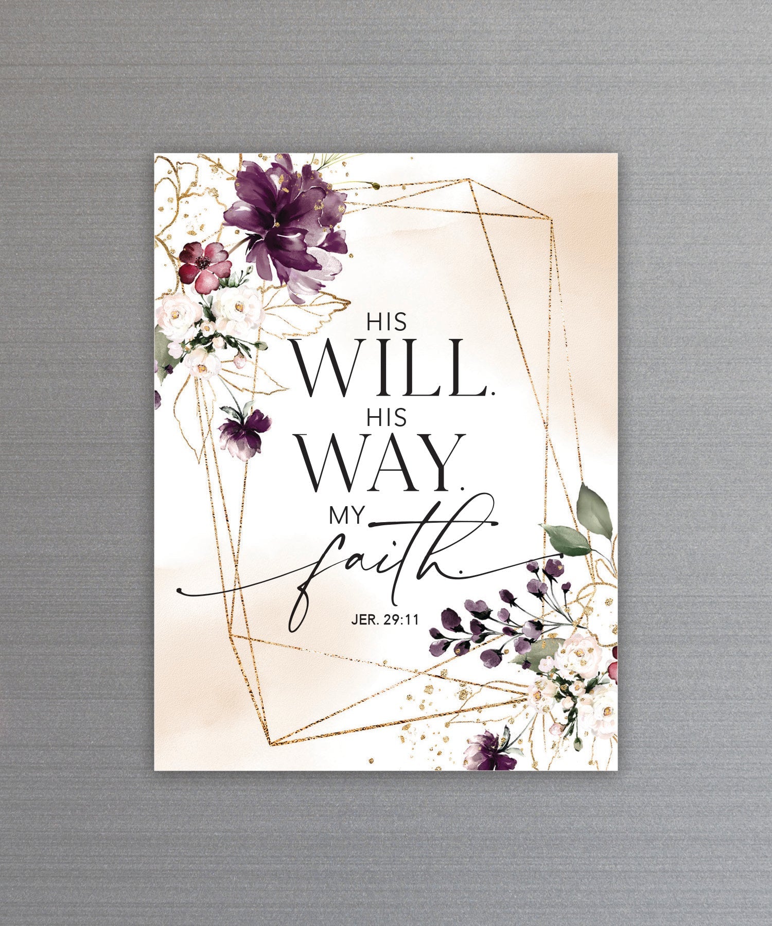 Full-color His Will Magnet with inspirational verse and vibrant imagery featuring a strong magnetic backing.