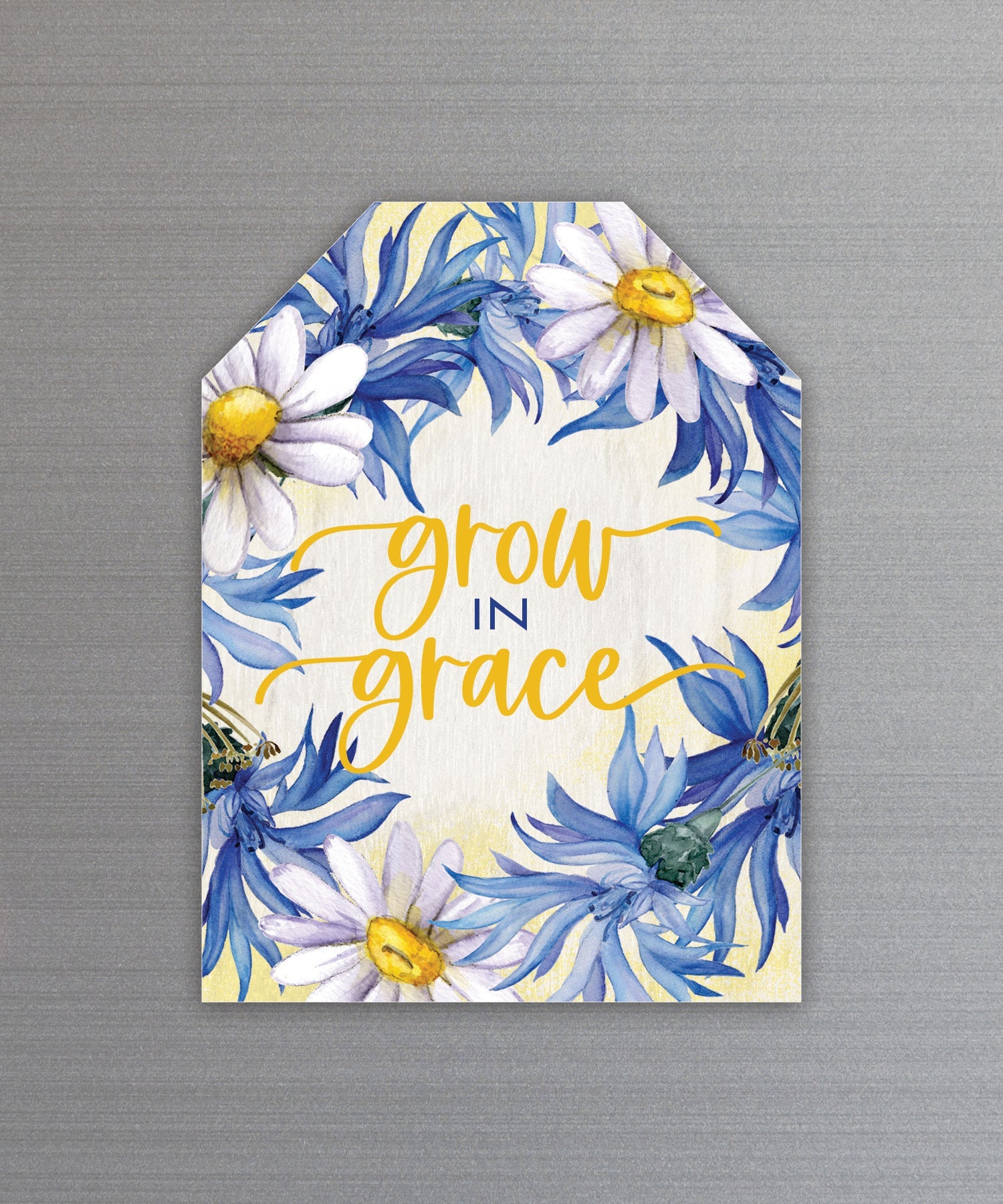 Full-color Grow in Grace Magnet with inspirational verse and vibrant imagery featuring a strong magnetic backing.