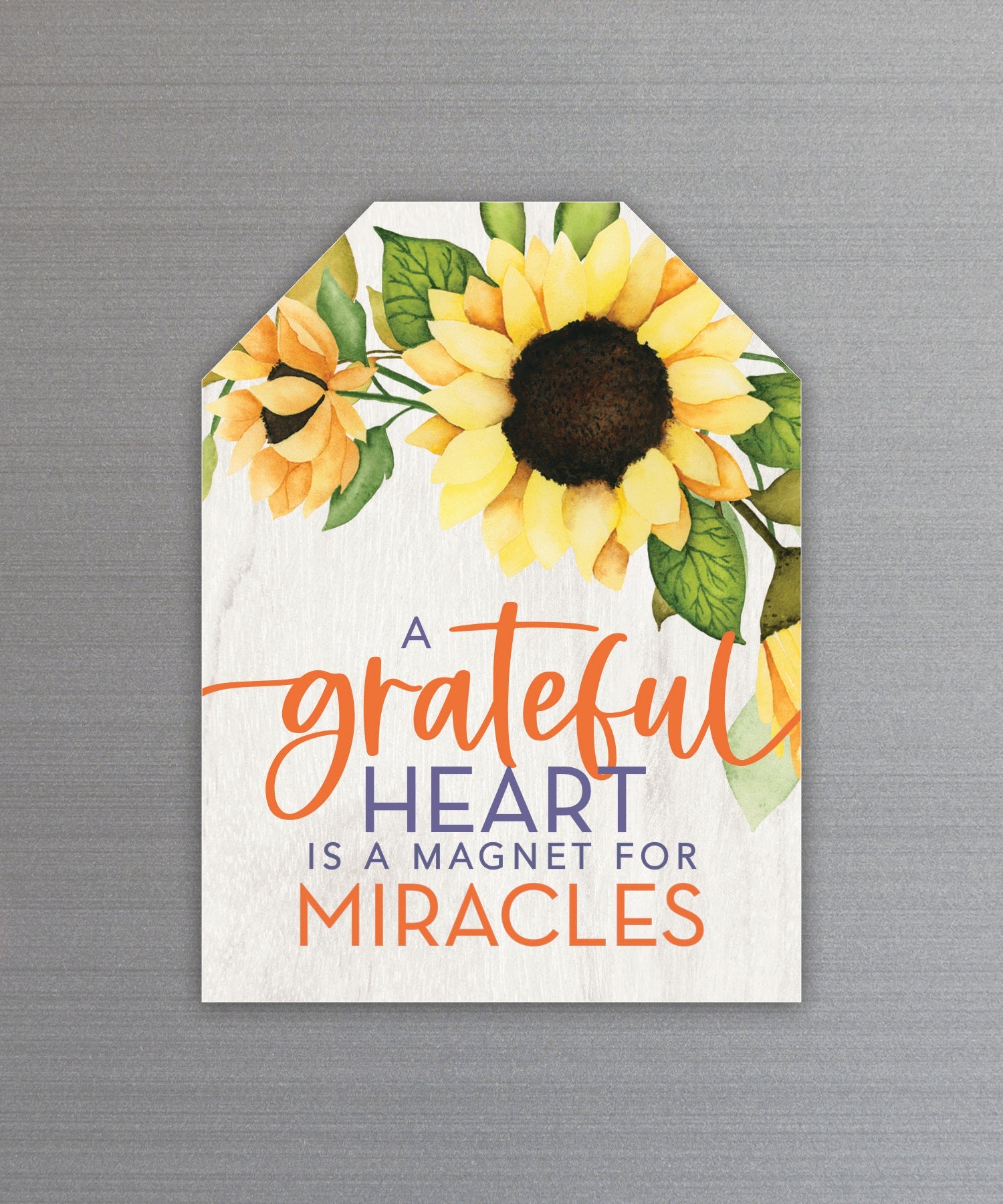Full-color A Grateful Heart Magnet with inspirational verse and vibrant imagery featuring a strong magnetic backing.