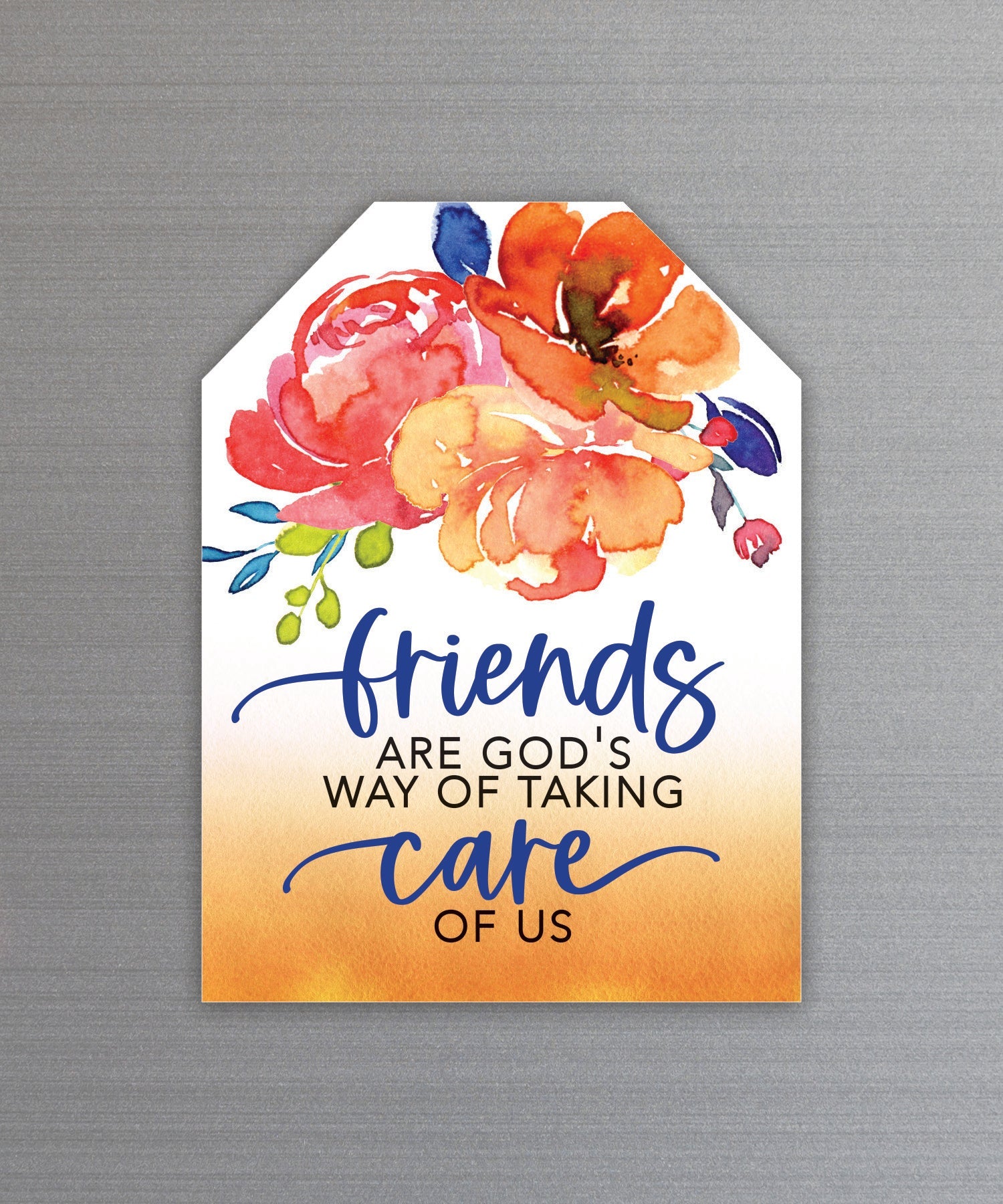 Full-color Friends Are God's Way Magnet with inspirational verse and vibrant imagery featuring a strong magnetic backing.