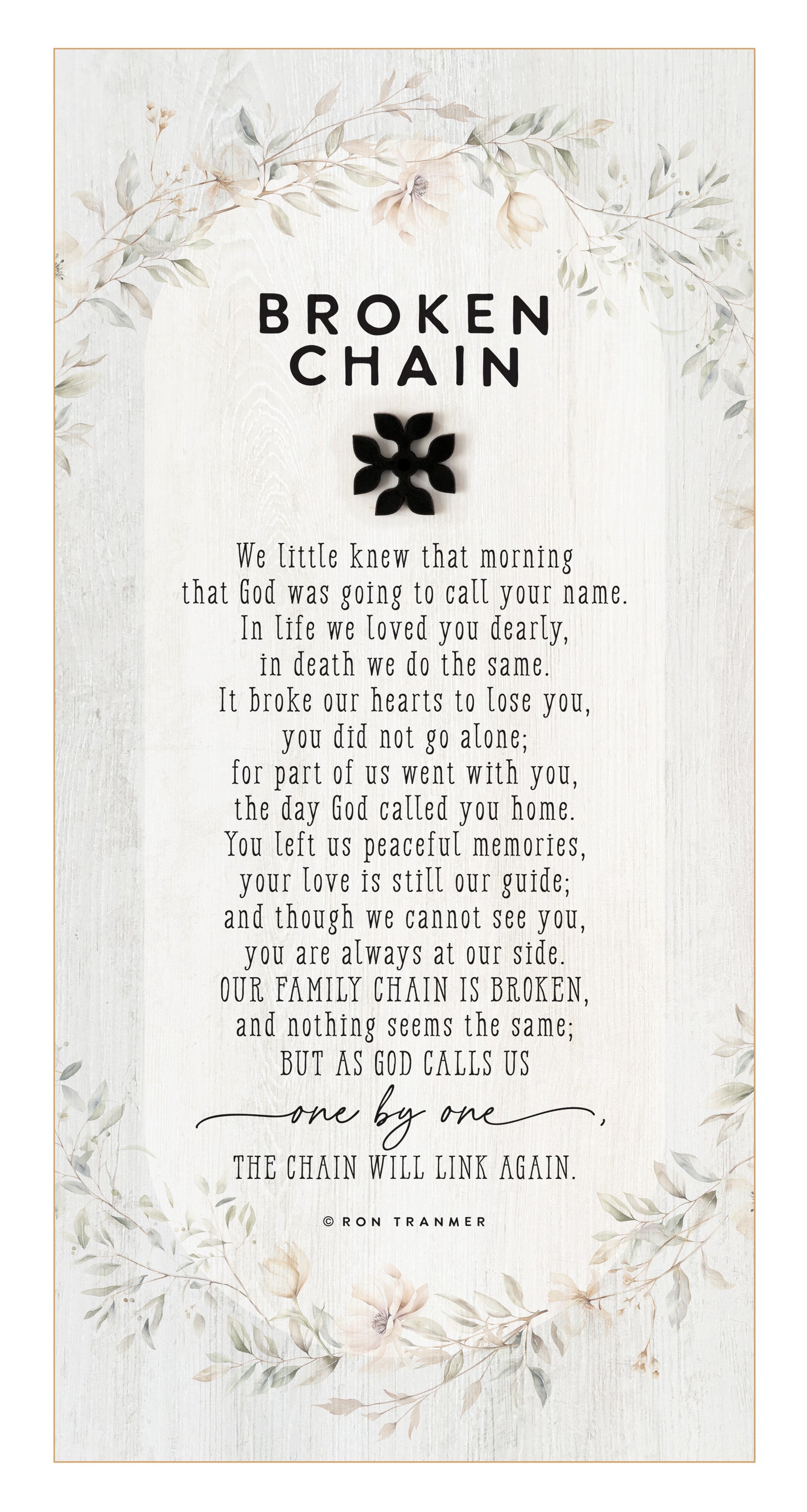 Broken Chain 6x13 MDF Statement Board with neutral-toned artwork, natural edge, farmhouse-style design, and a laser-cut black wood emblem accent under the title featuring an inspirational quote.